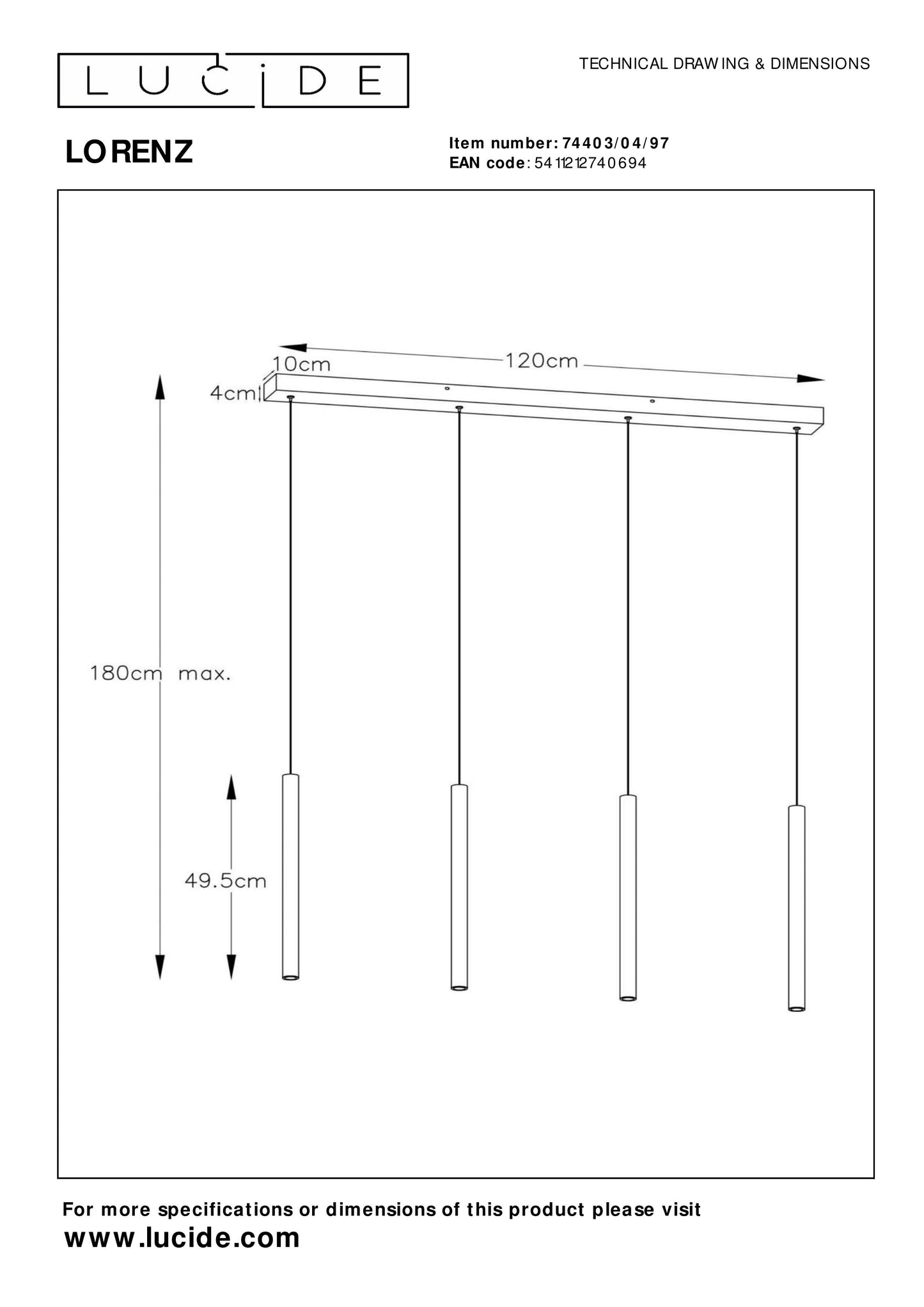 Lucide LORENZ - Pendant light - LED Dim. - 4x4W 3000K - Rust Brown