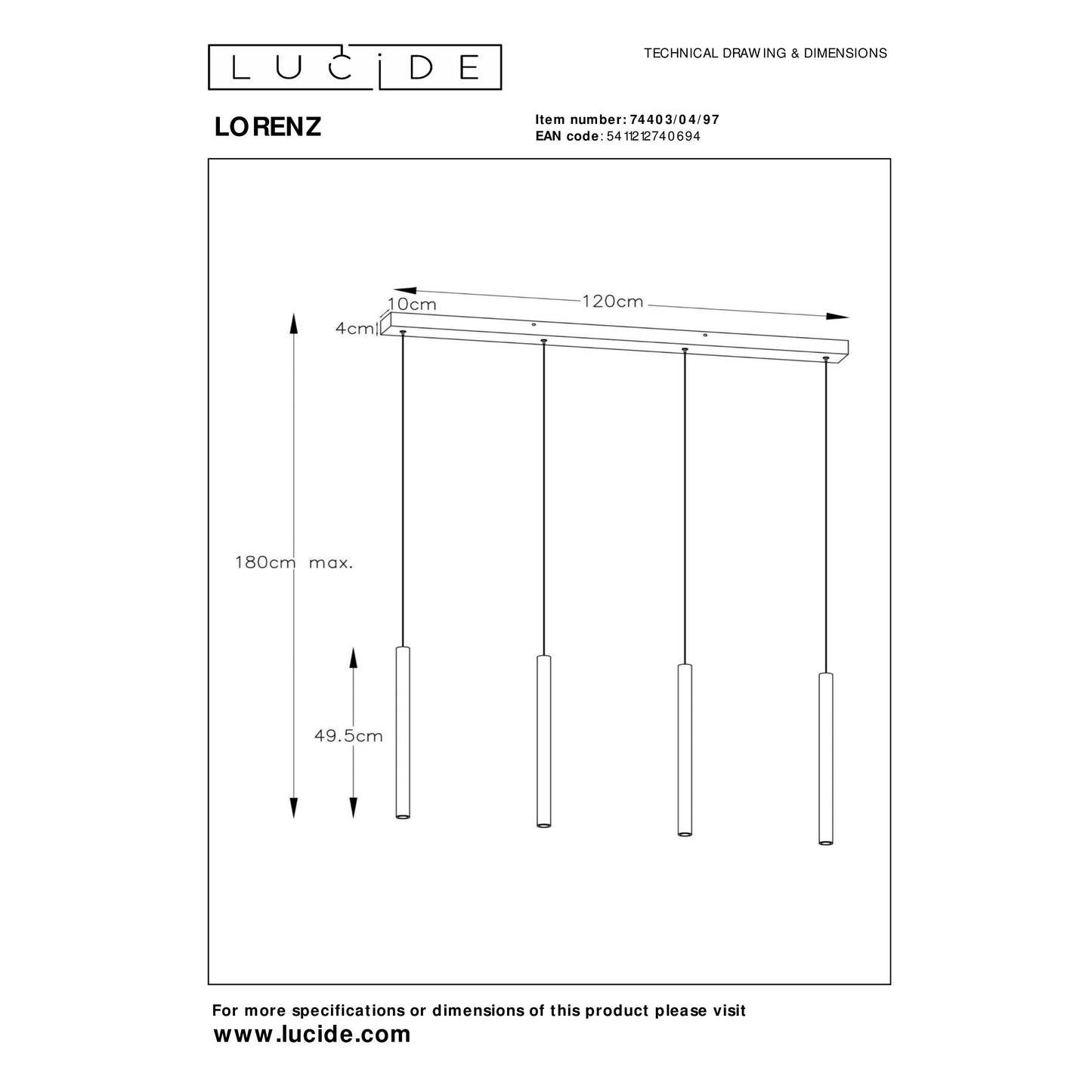 Lucide LORENZ - Pendant light - LED Dim. - 4x4W 3000K - Rust Brown