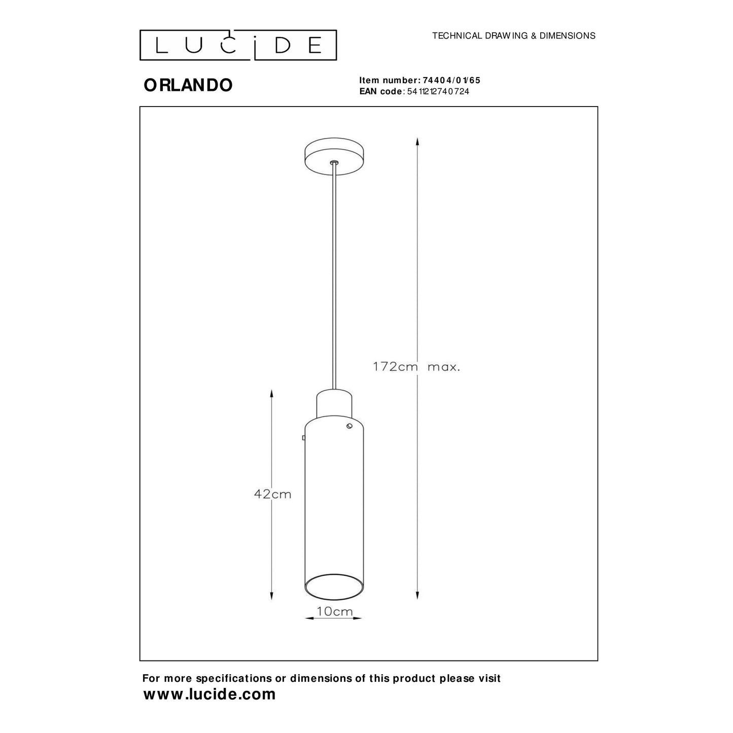 Lucide ORLANDO - Pendant light - Ø 10 cm - 1xE27 - Smoke Grey