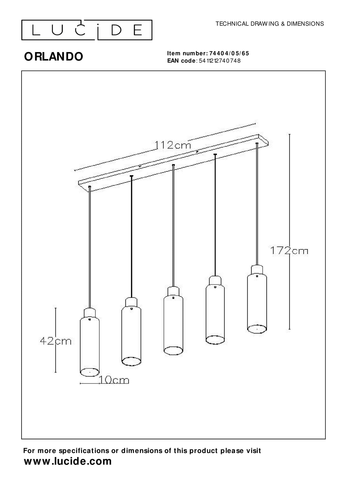 Lucide ORLANDO - Pendant light - 5xE27 - Smoke Grey