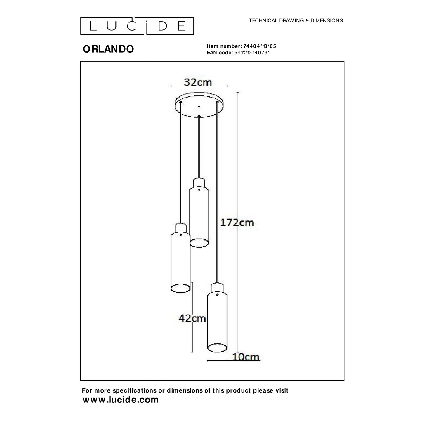 Lucide ORLANDO - Pendant light - Ø 32 cm - 3xE27 - Smoke Grey