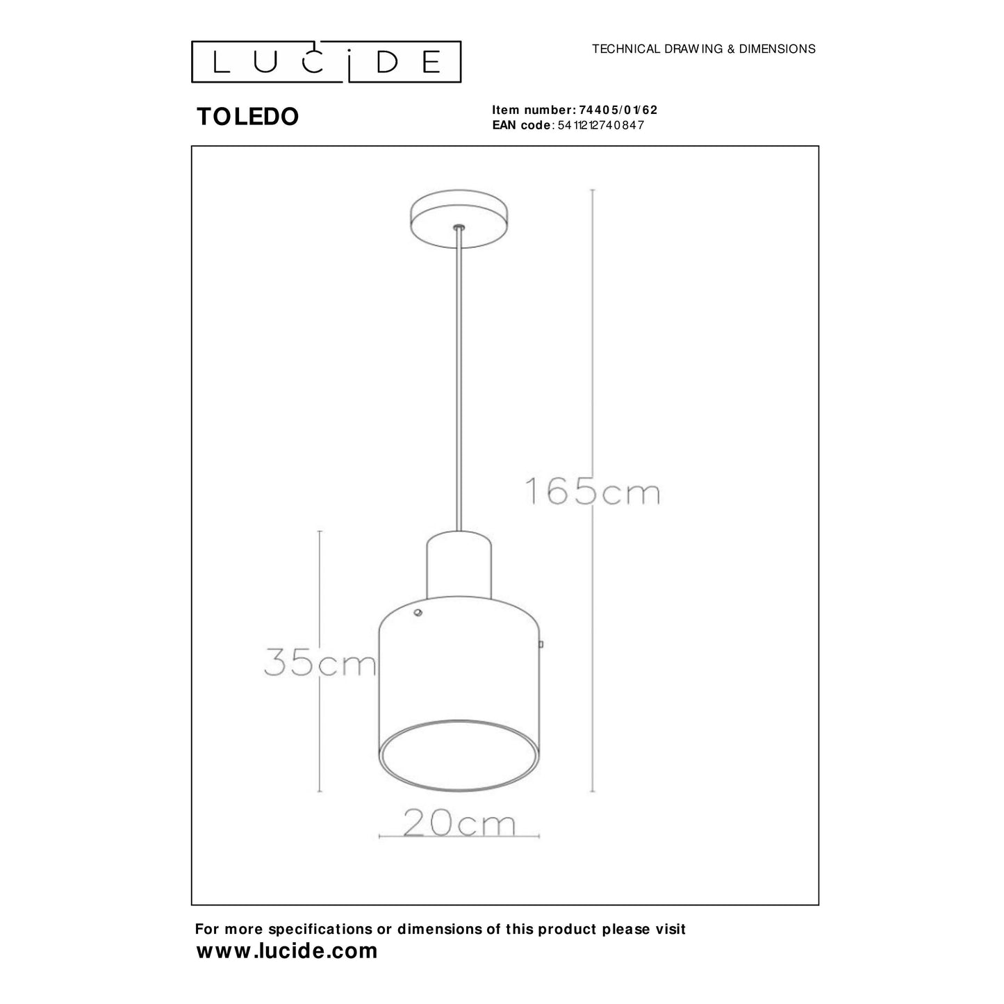 Lucide TOLEDO - Pendant light - Ø 20 cm - 1xE27 - Amber