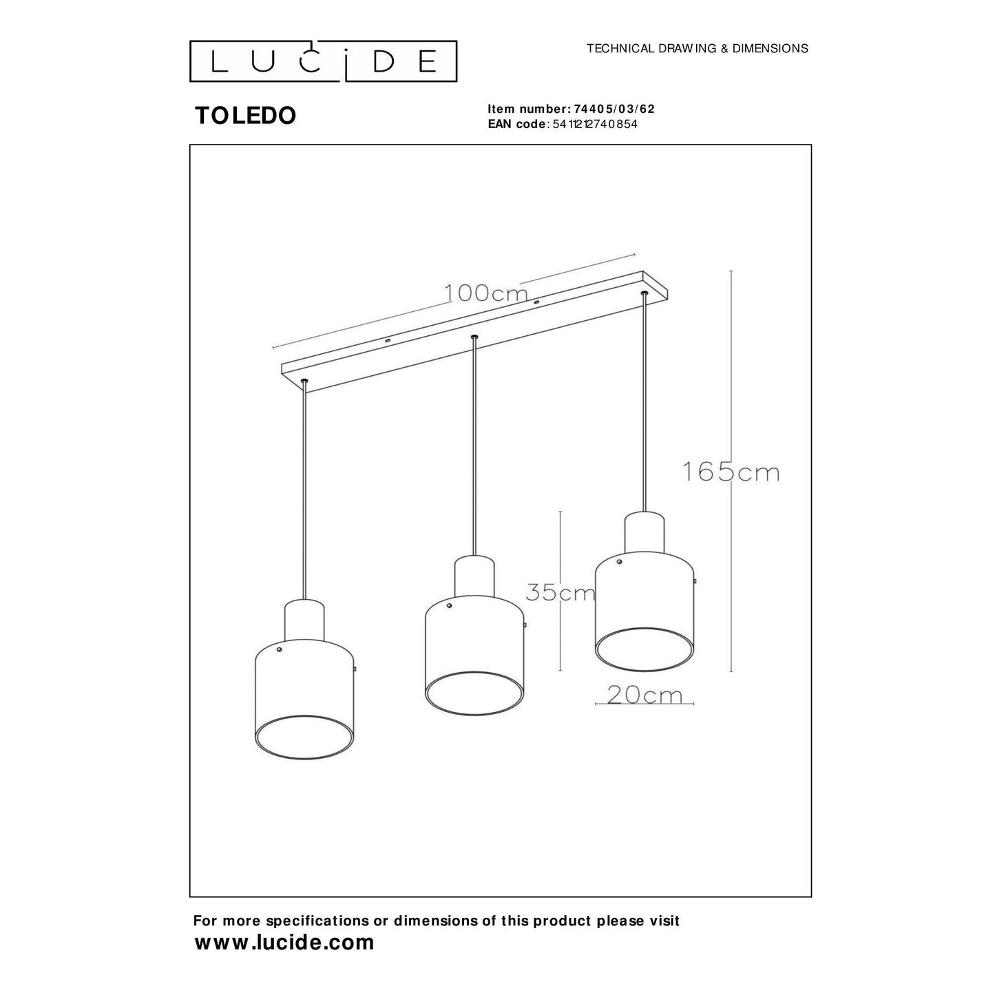 Lucide TOLEDO - Pendant light - Ø 20 cm - 3xE27 - Amber