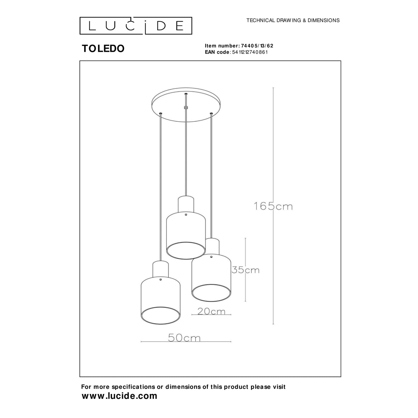 Lucide TOLEDO - Pendant light - 3xE27 - Amber