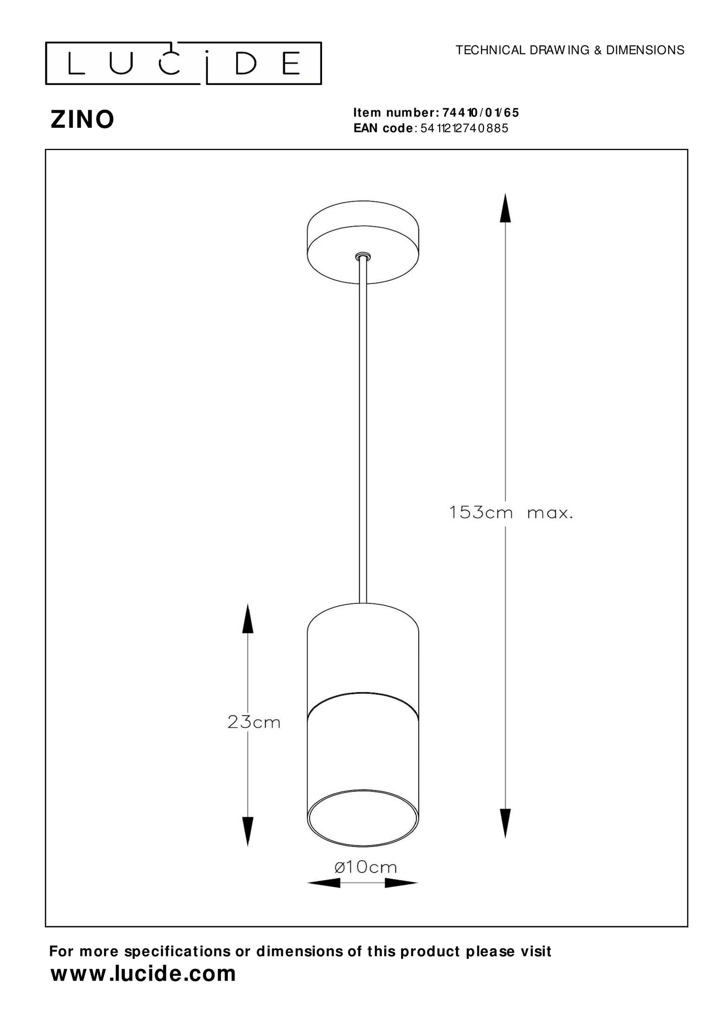 Lucide ZINO - Pendant light - Ø 10 cm - 1xE27 - Smoke Grey