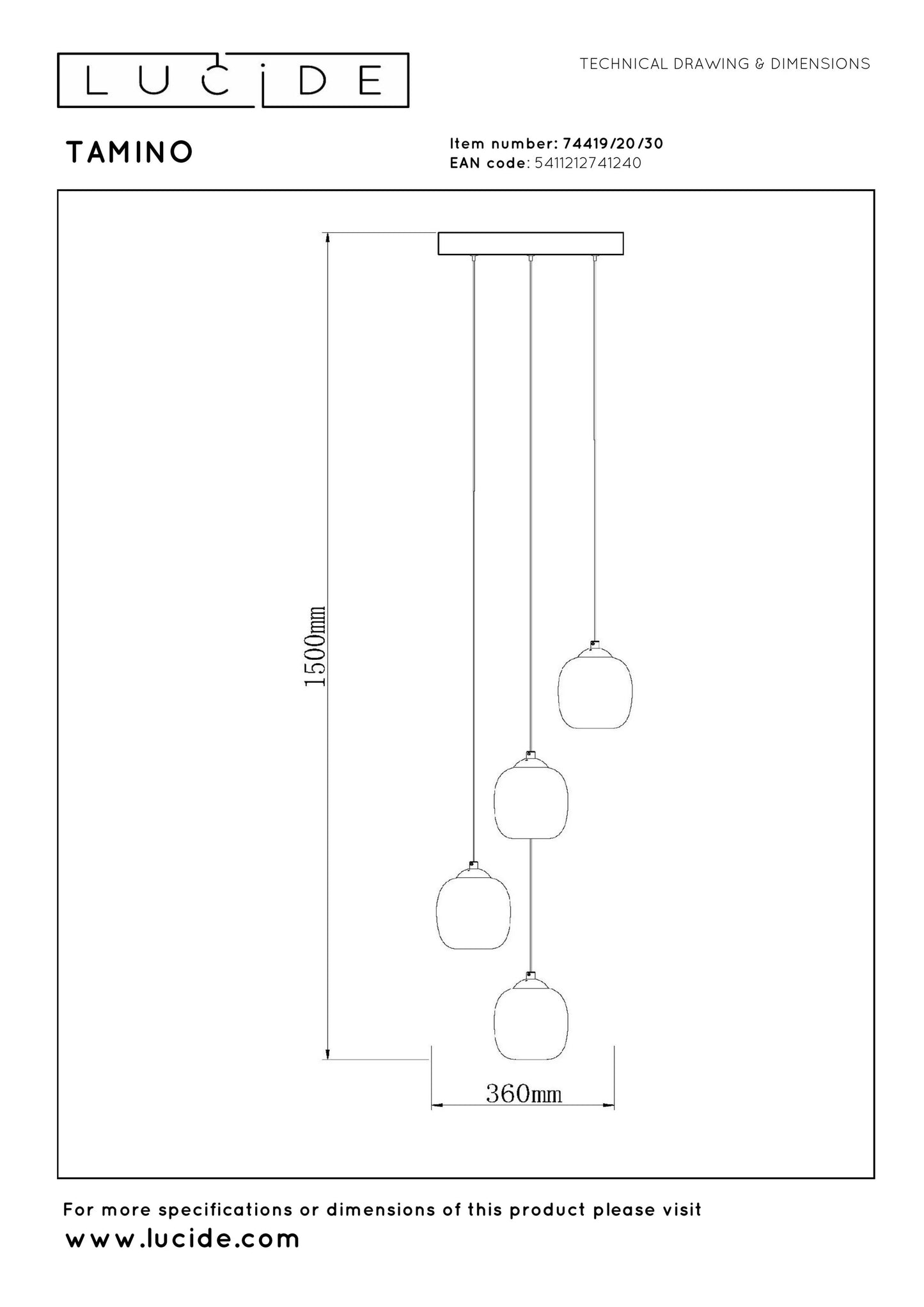 Lucide TAMINO - Pendant light - Ø 36 cm - LED Dim. - 4x5,2W 3000K - Black