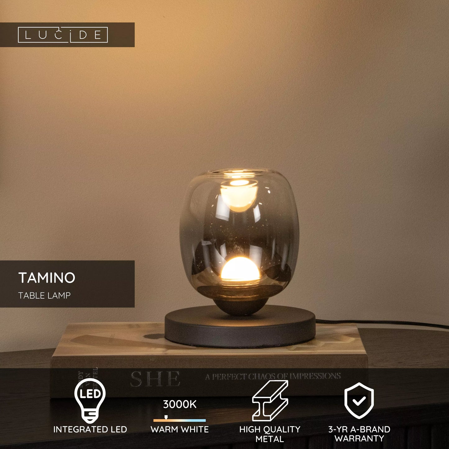 Lucide TAMINO - Table lamp - Ø 15 cm - LED - 1x6W 3000K - Black