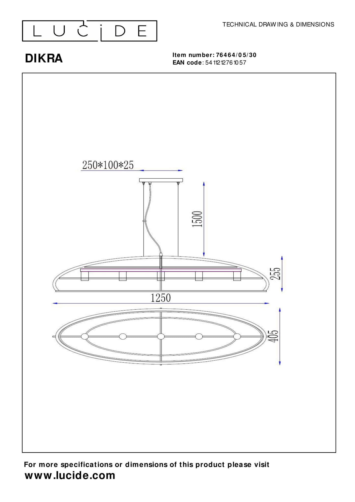 Lucide DIKRA - Pendant light - 5xE27 - Black