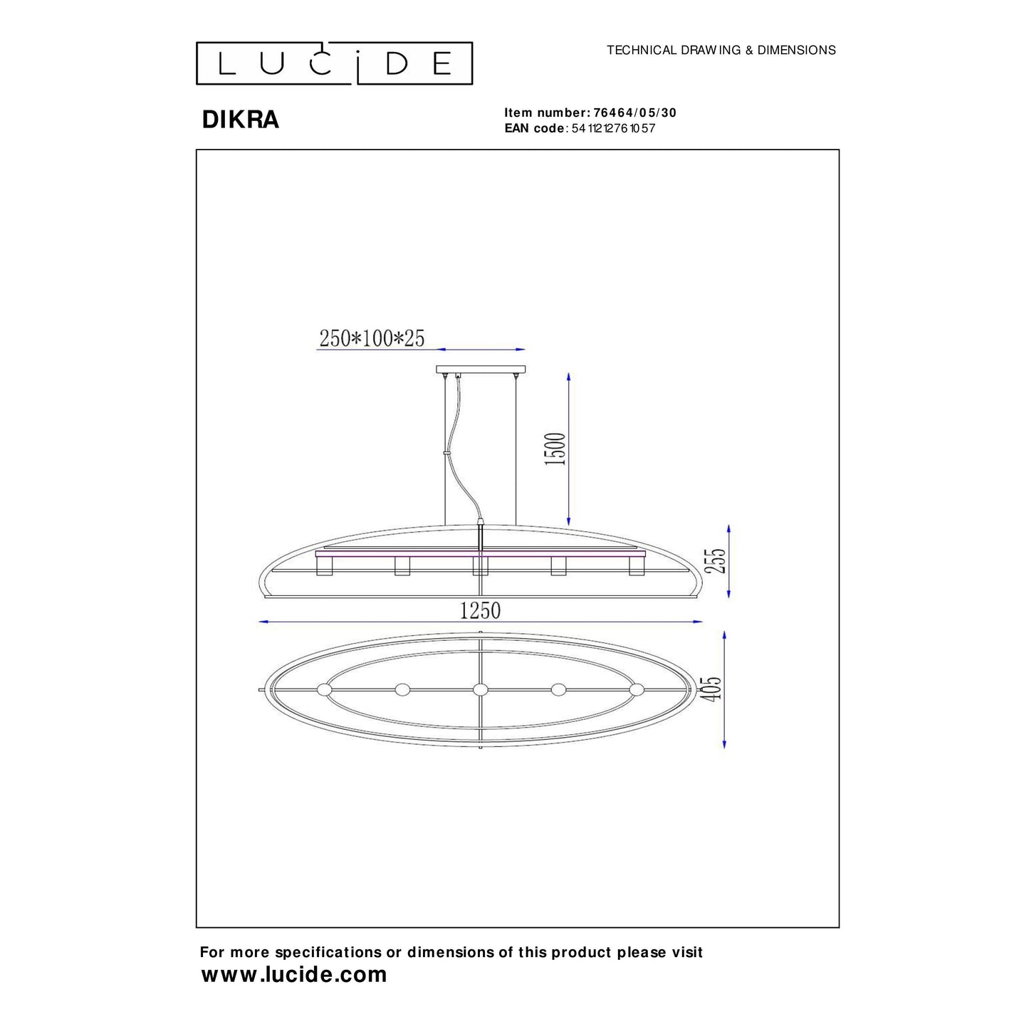 Lucide DIKRA - Pendant light - 5xE27 - Black