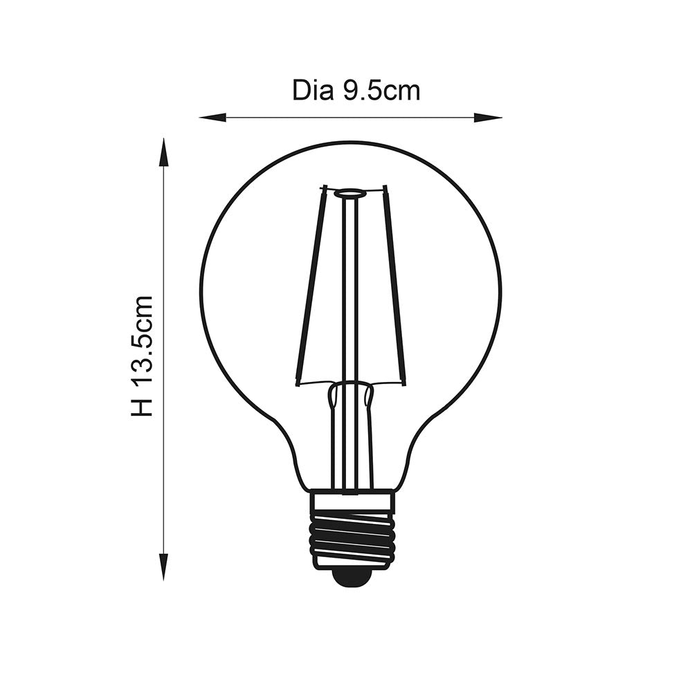 E27 LED filament globe 95mm dia