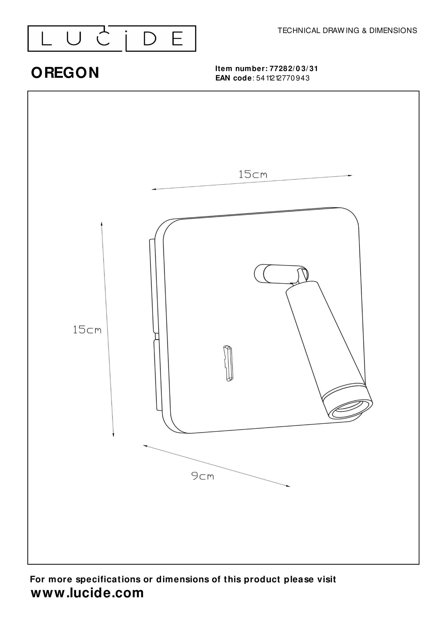 Lucide OREGON - Bedside lamp / Wall light - LED - 1x4W 3000K - With USB charging point - White