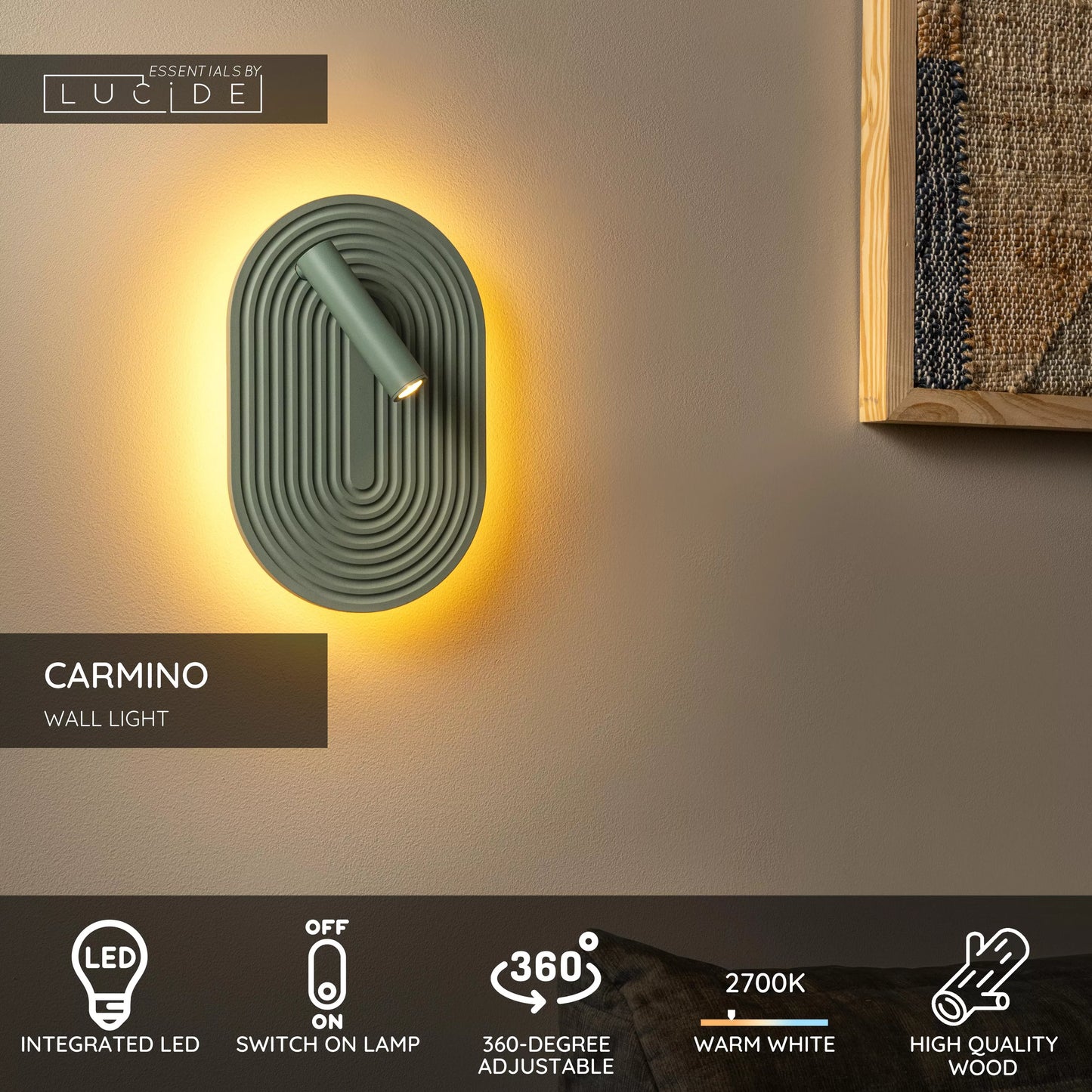 Lucide CARMINO - Wall light - LED - 2700K - Green | Essential