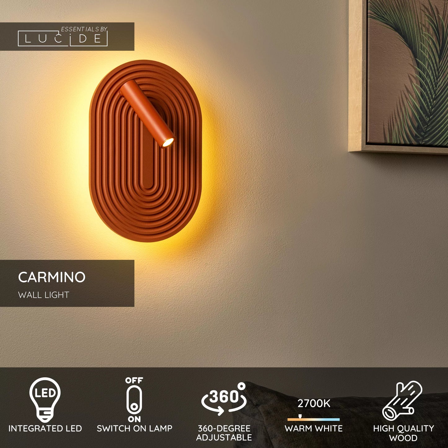 Lucide CARMINO - Wall light - LED - 1x12W 2700K - Terracotta | Essential