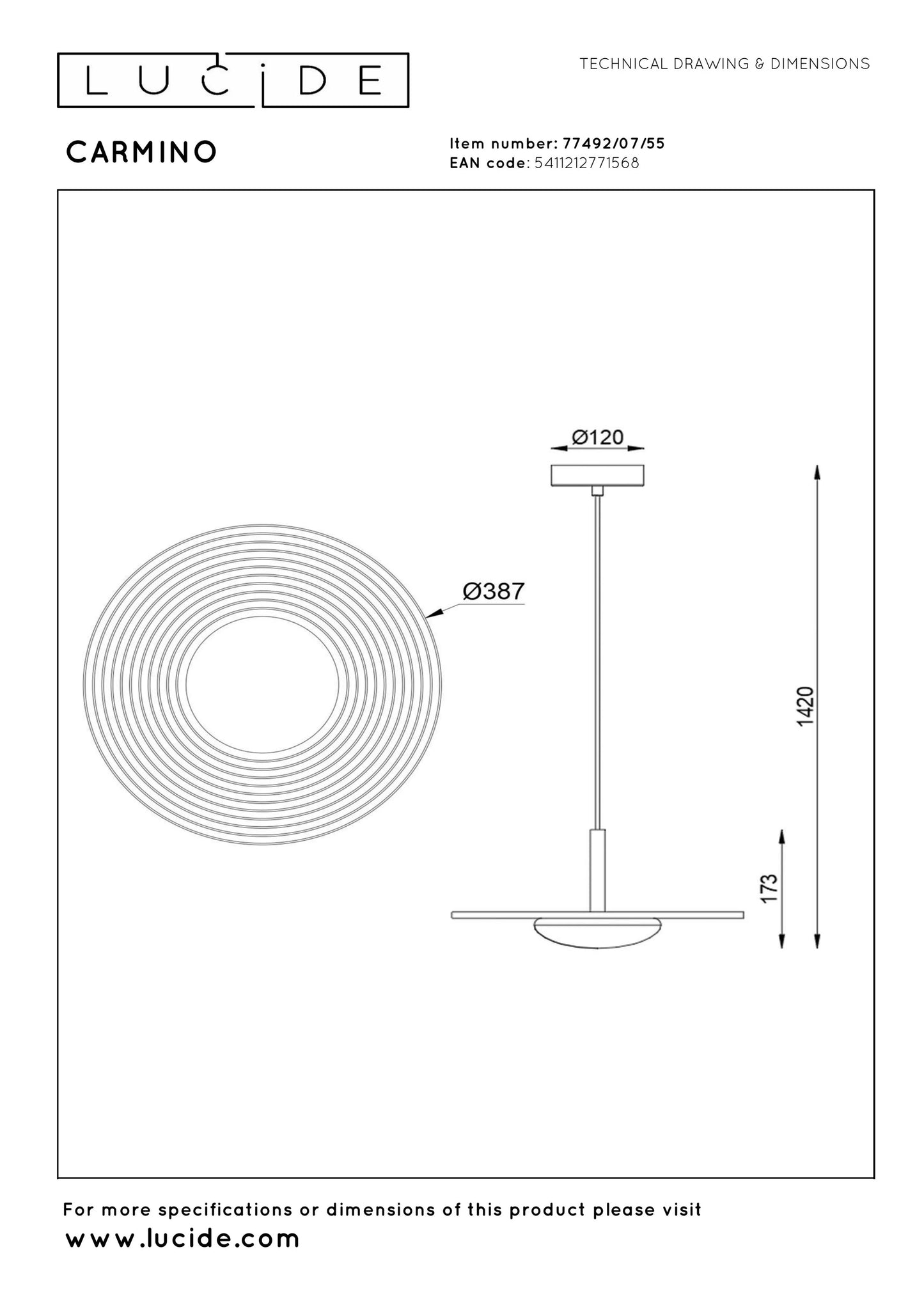 Lucide CARMINO - Pendant light - Ø 38,7 cm - LED - 1x8W 2700K - Terracotta | Essential