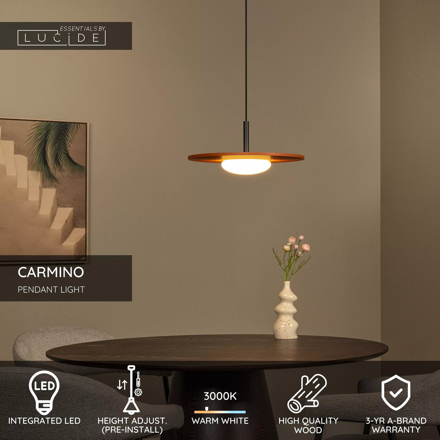 Lucide CARMINO - Pendant light - Ø 38,7 cm - LED - 1x8W 2700K - Terracotta | Essential