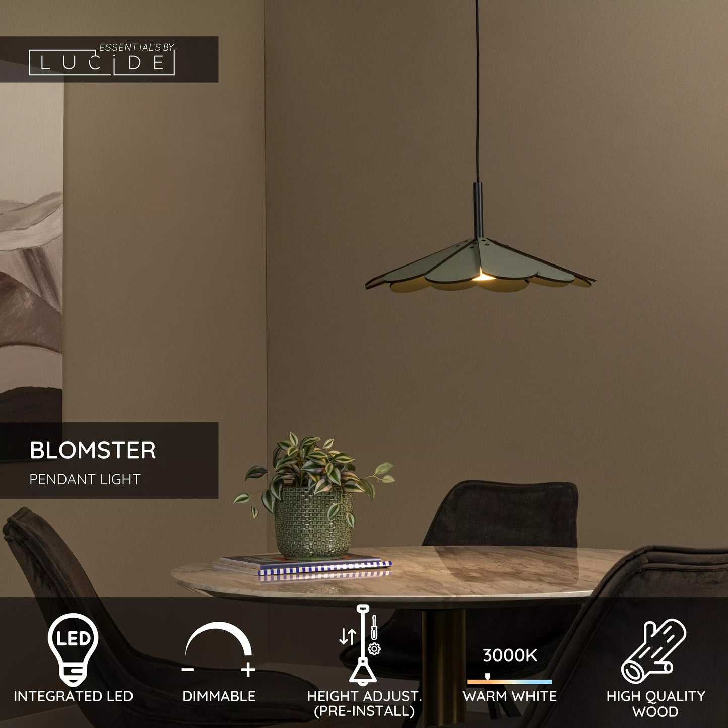 Lucide BLOMSTER - Pendant light - Ø 47 cm - LED Dim. - 1x9W 2700K - Green | Essential