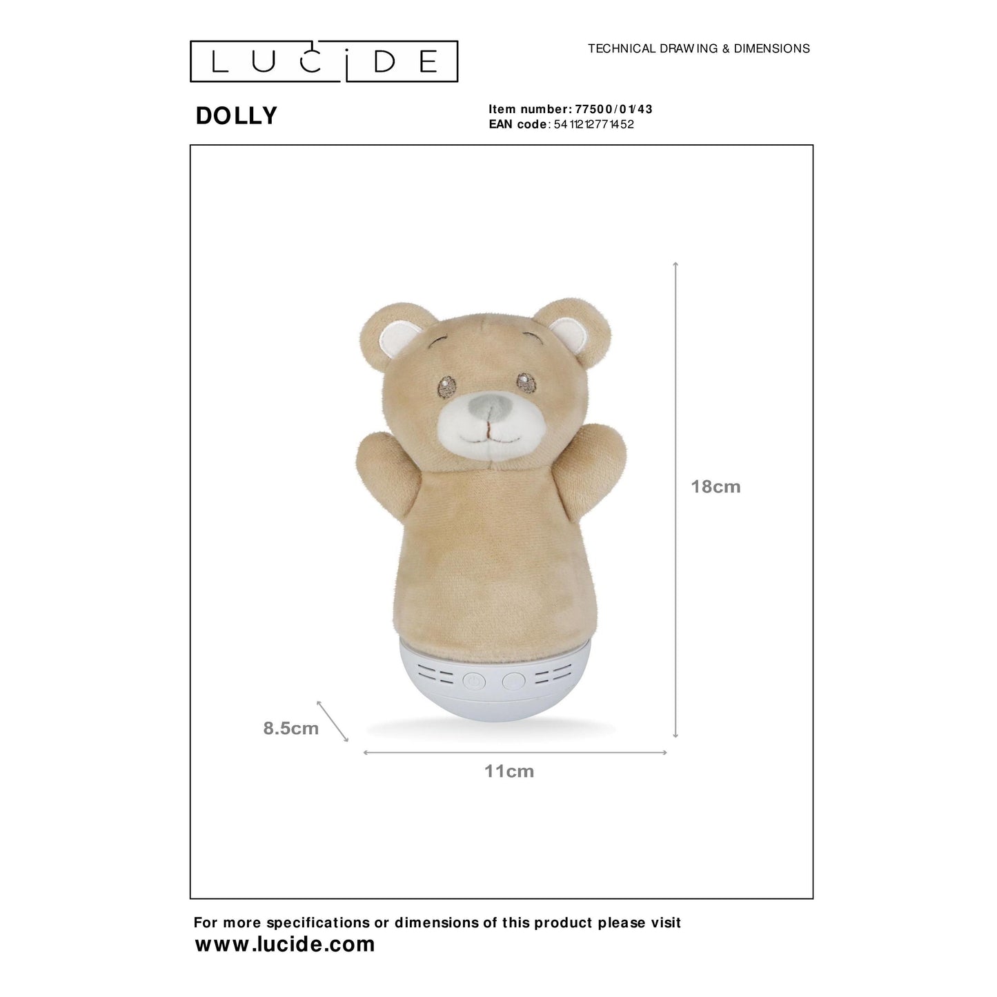 Lucide DOLLY - Table lamp Children - Batteries - With music feature - Brown
