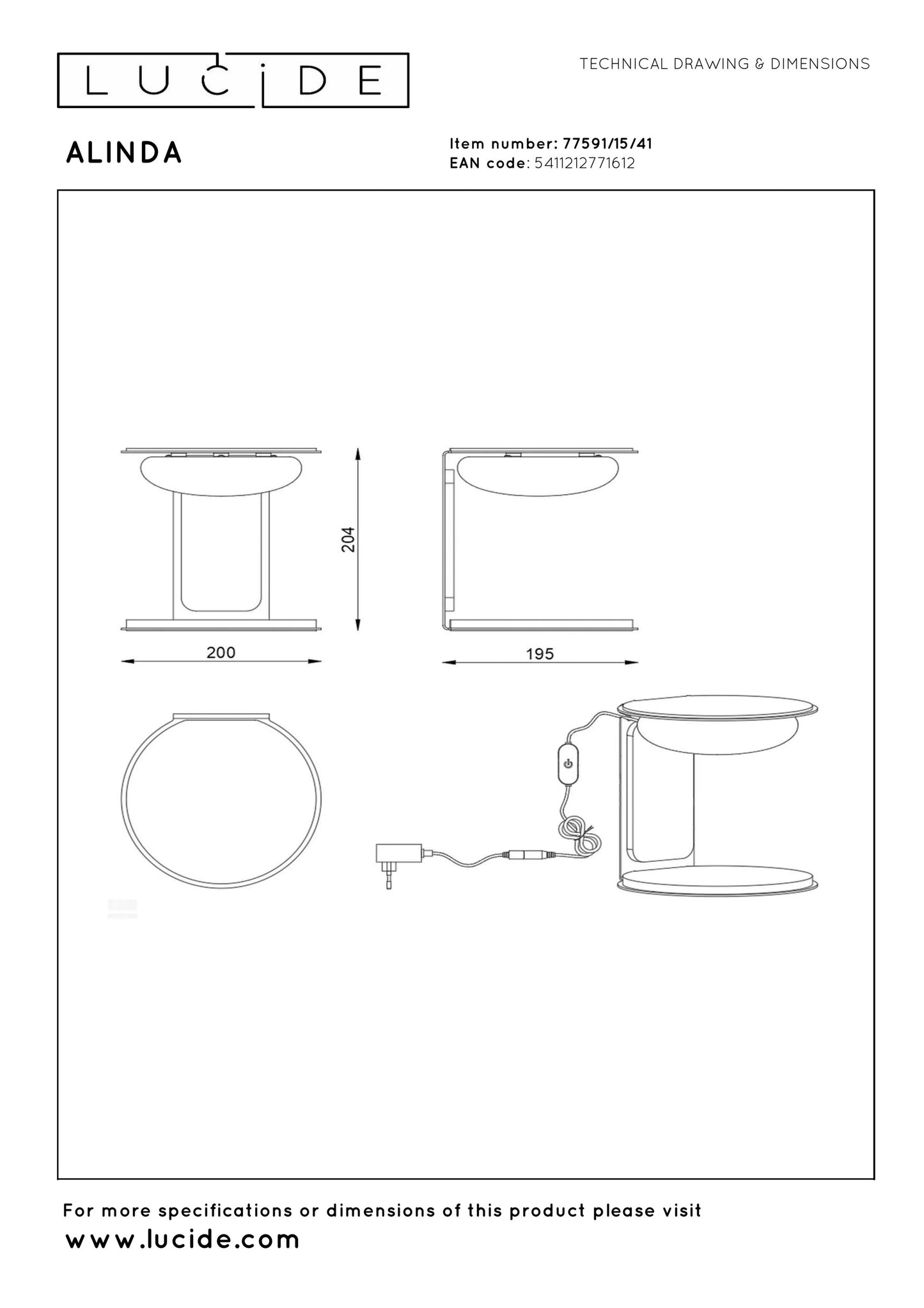 Lucide ALINDA - Table lamp - Ø 20 cm - LED Dim. - 1x9W 3000K - Taupe | Essential