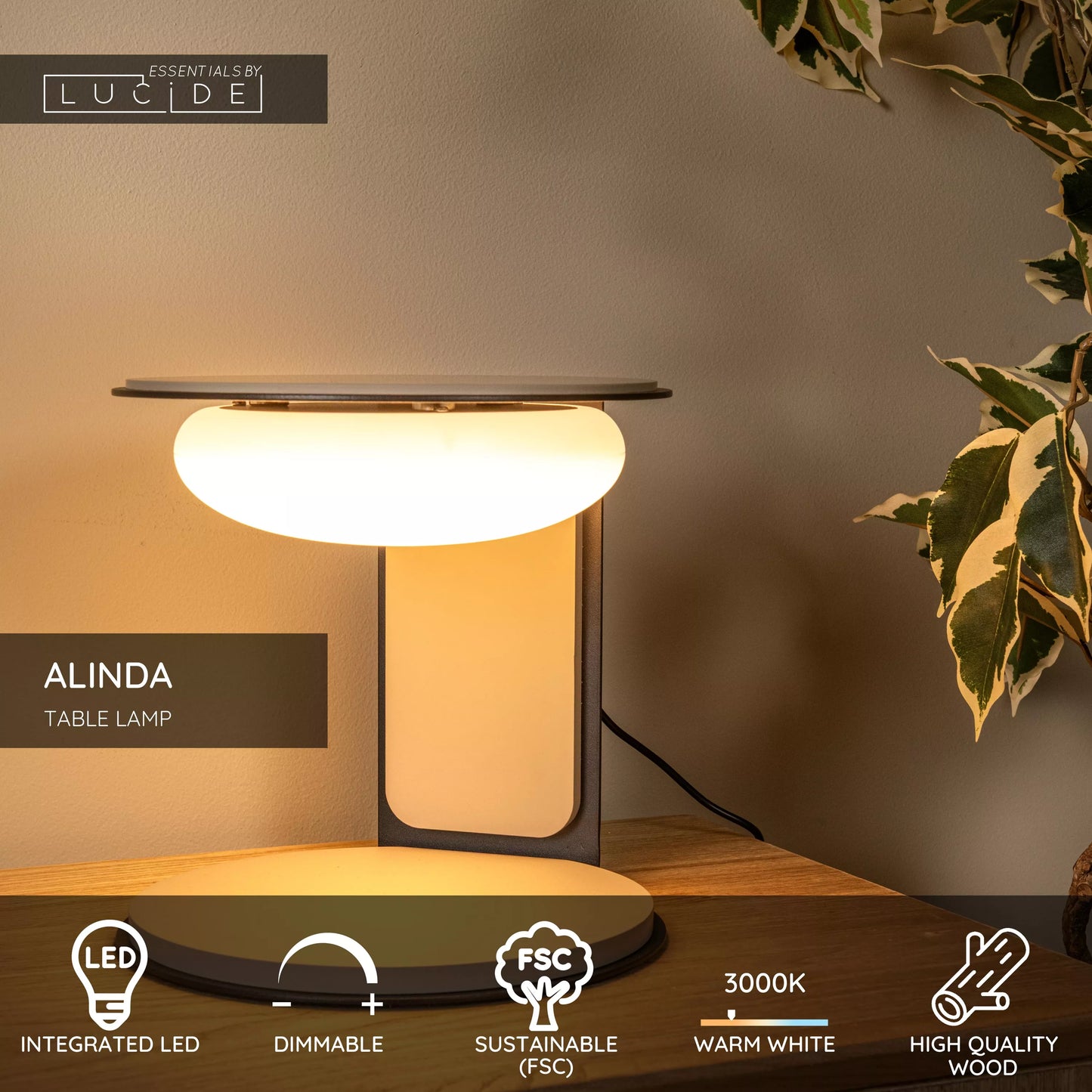 Lucide ALINDA - Table lamp - Ø 20 cm - LED Dim. - 1x9W 3000K - Taupe | Essential