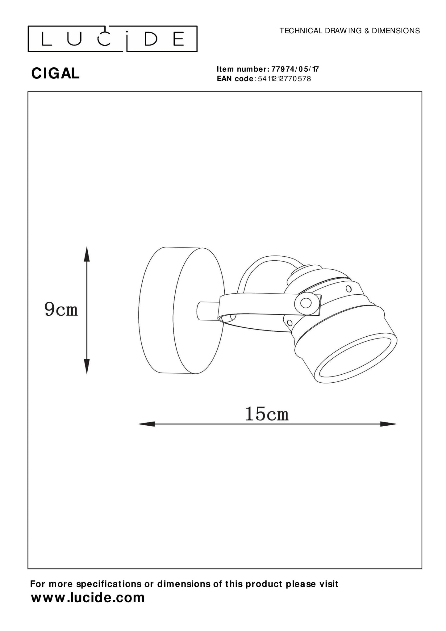 Lucide CIGAL - Ceiling spotlight - Ø 9 cm - LED - GU10 - 1x5W 2700K - Copper