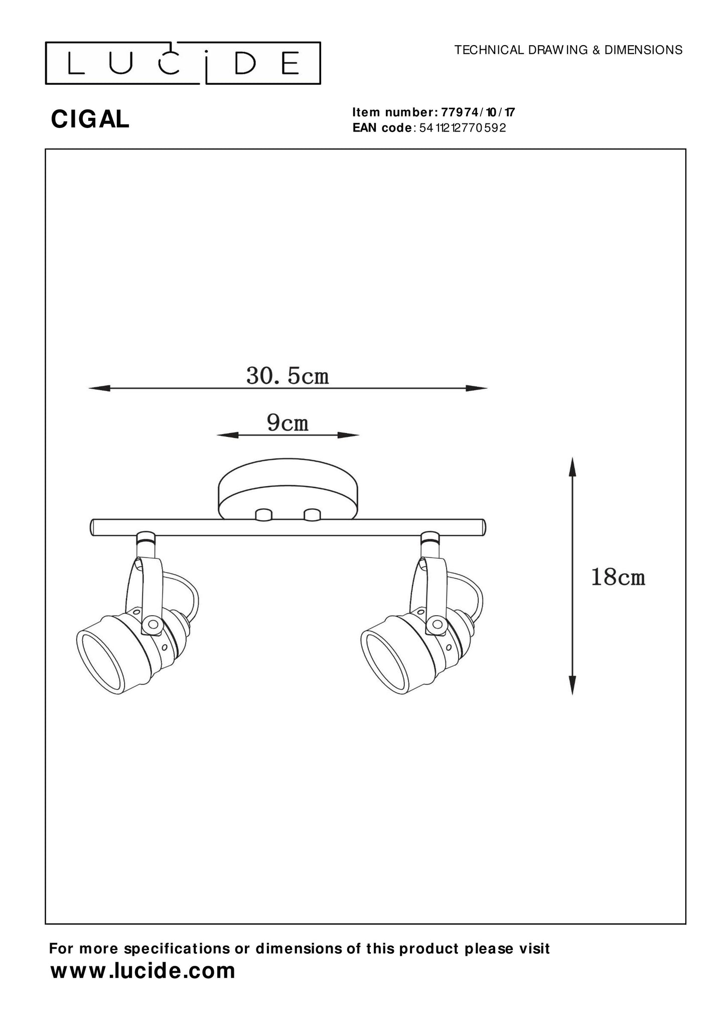 Lucide CIGAL - Ceiling spotlight - LED - GU10 - 2x5W 2700K - Copper