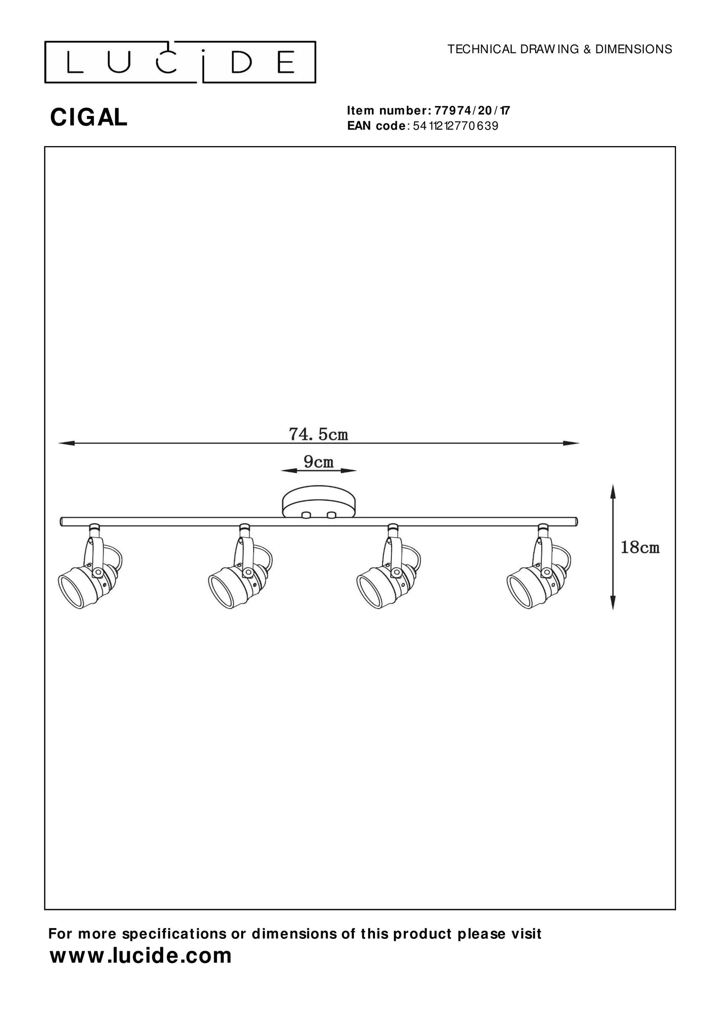 Lucide CIGAL - Ceiling spotlight - LED - GU10 - 4x5W 2700K - Copper