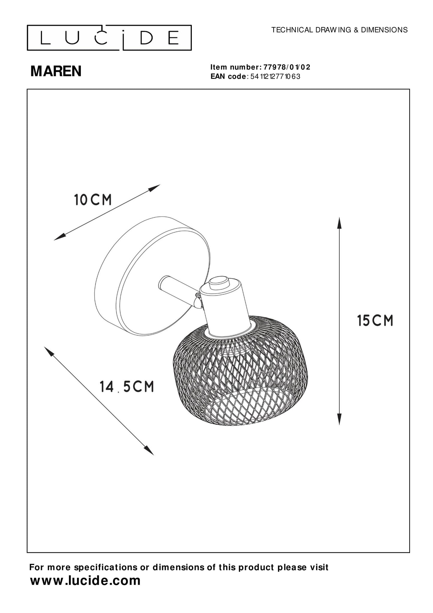 Lucide MAREN - Ceiling spotlight - 1xE14 - Matt Gold / Brass