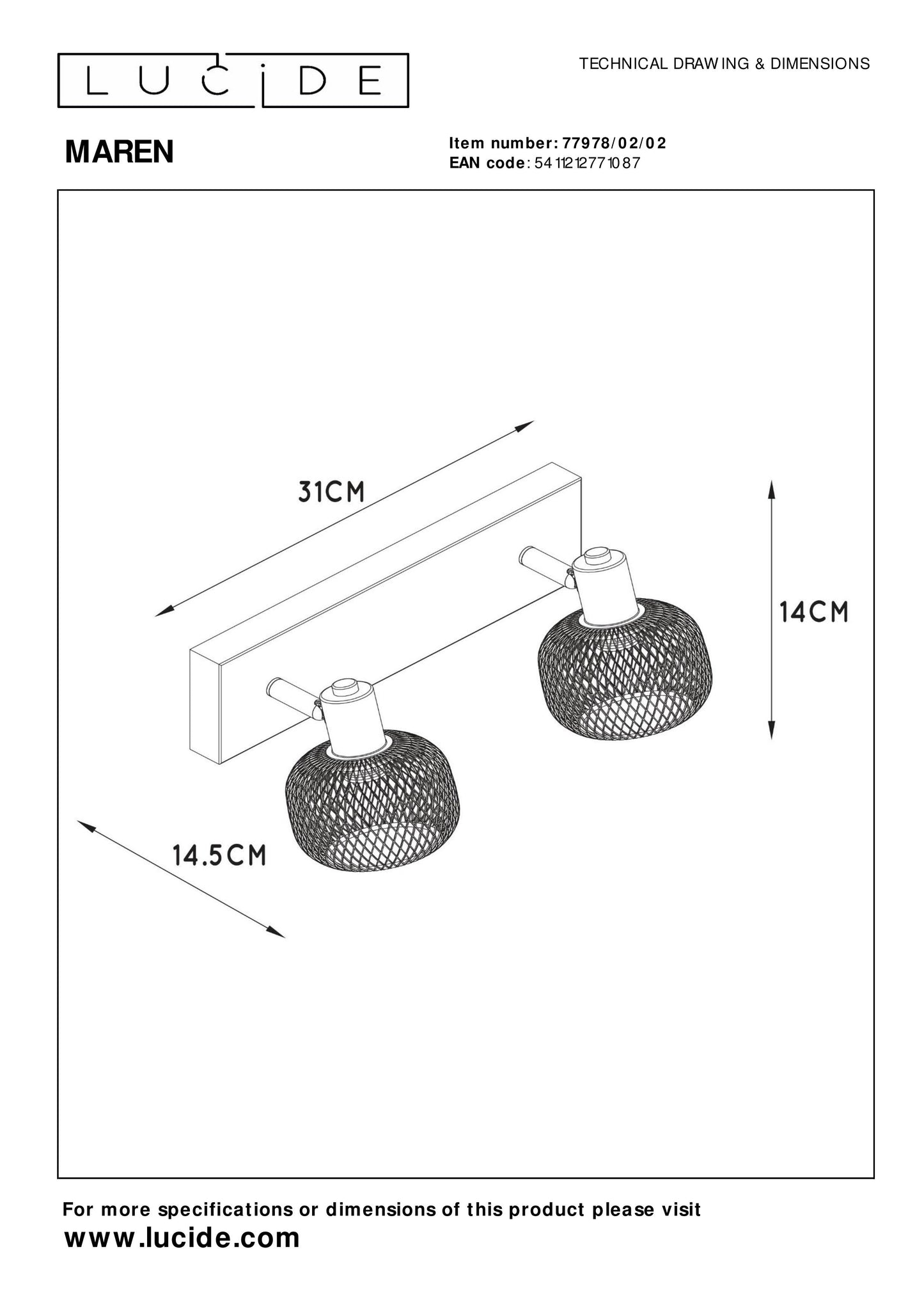 Lucide MAREN - Ceiling spotlight - 2xE14 - Matt Gold / Brass