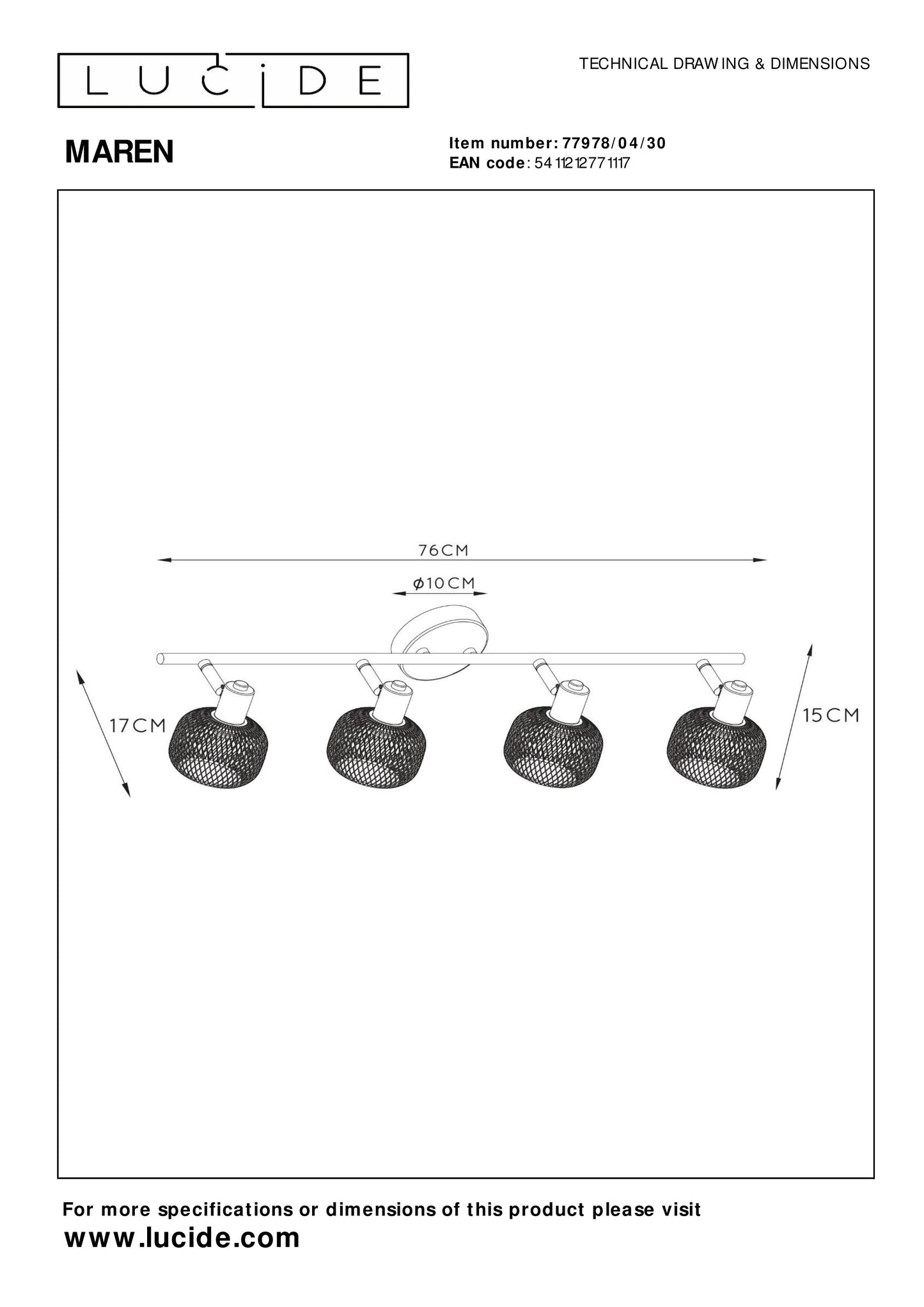 Lucide MAREN - Ceiling spotlight - 4xE14 - Black