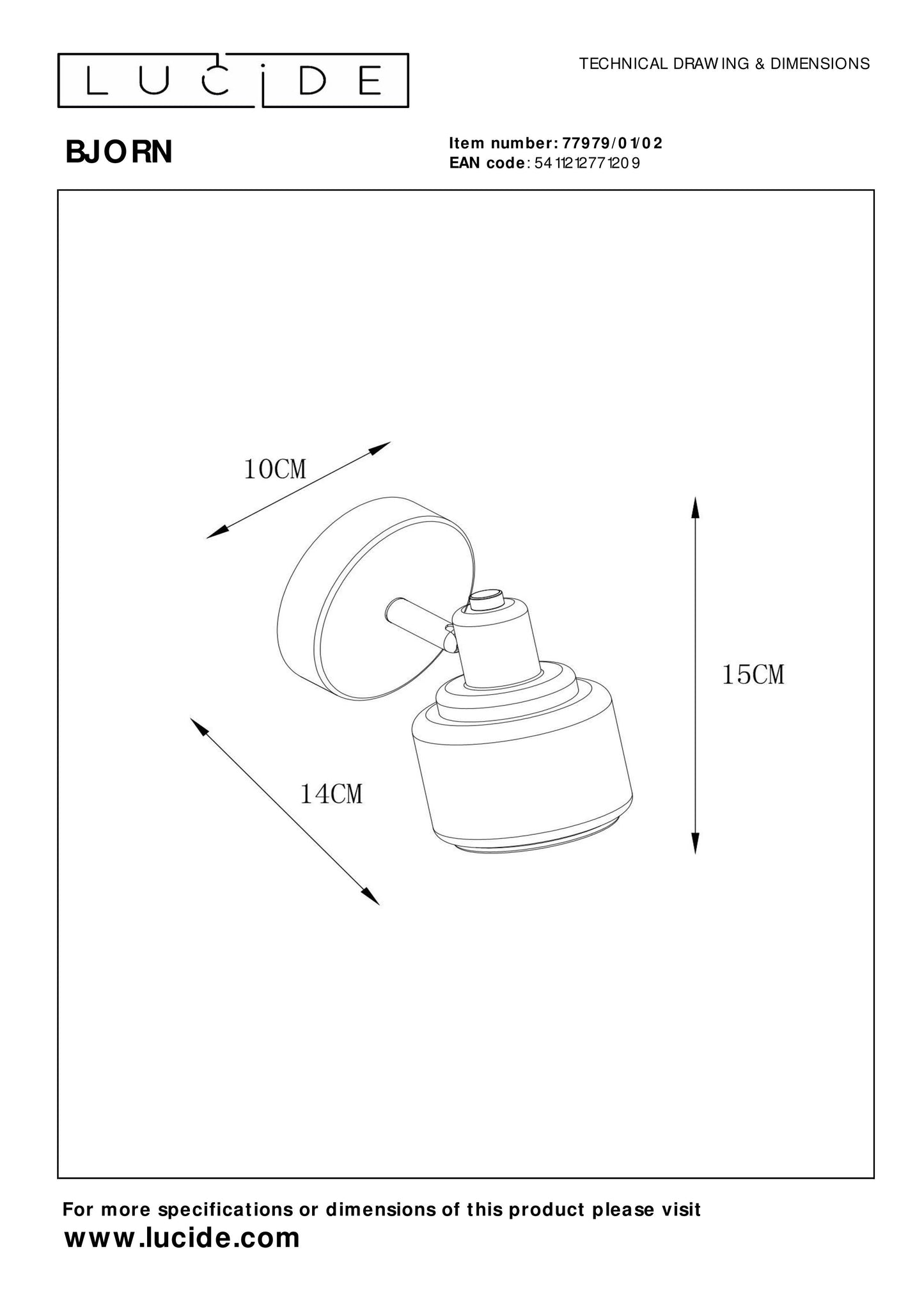 Lucide BJORN - Ceiling spotlight - 1xE14 - Matt Gold / Brass