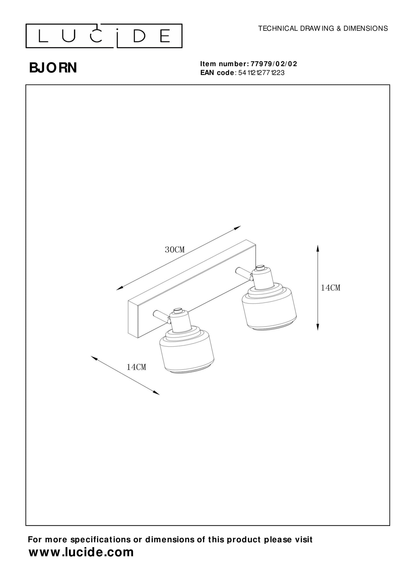 Lucide BJORN - Ceiling spotlight - 2xE14 - Matt Gold / Brass