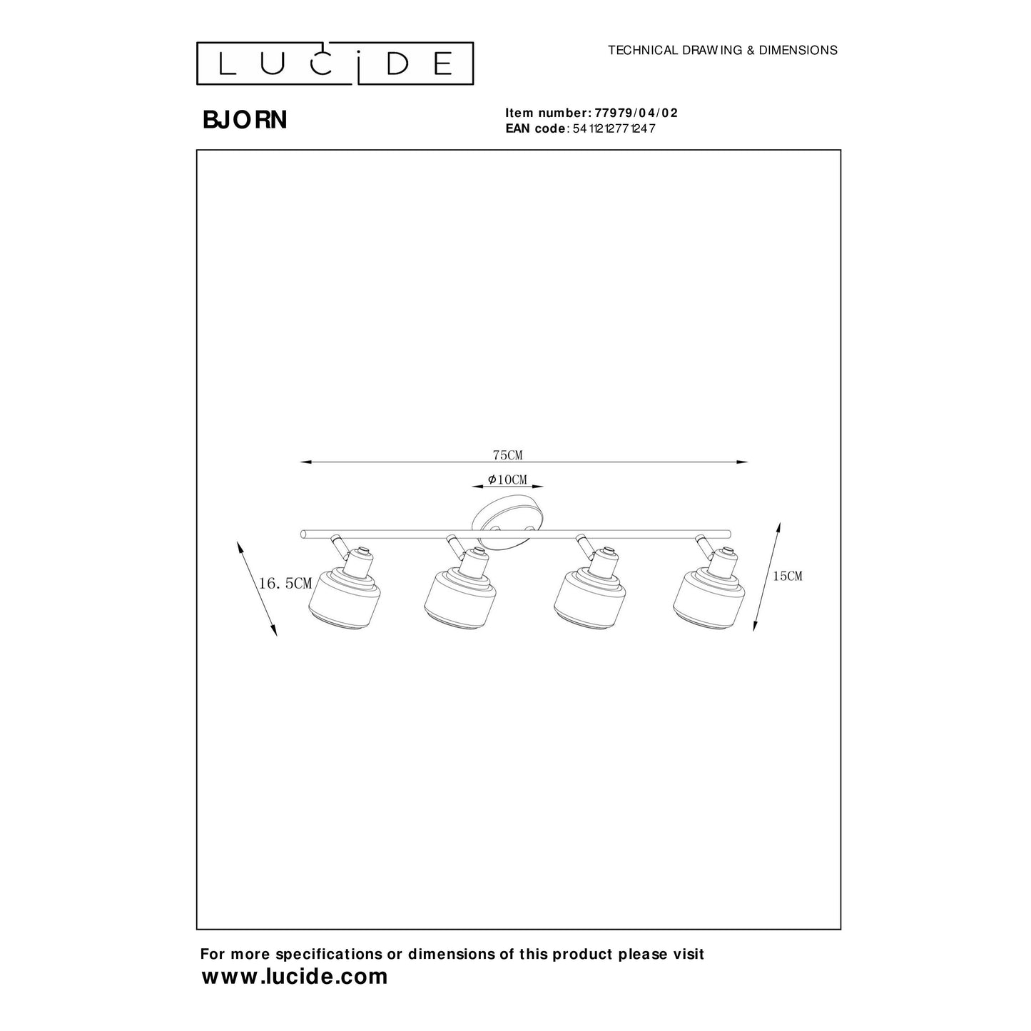 Lucide BJORN - Ceiling spotlight - 4xE14 - Matt Gold / Brass