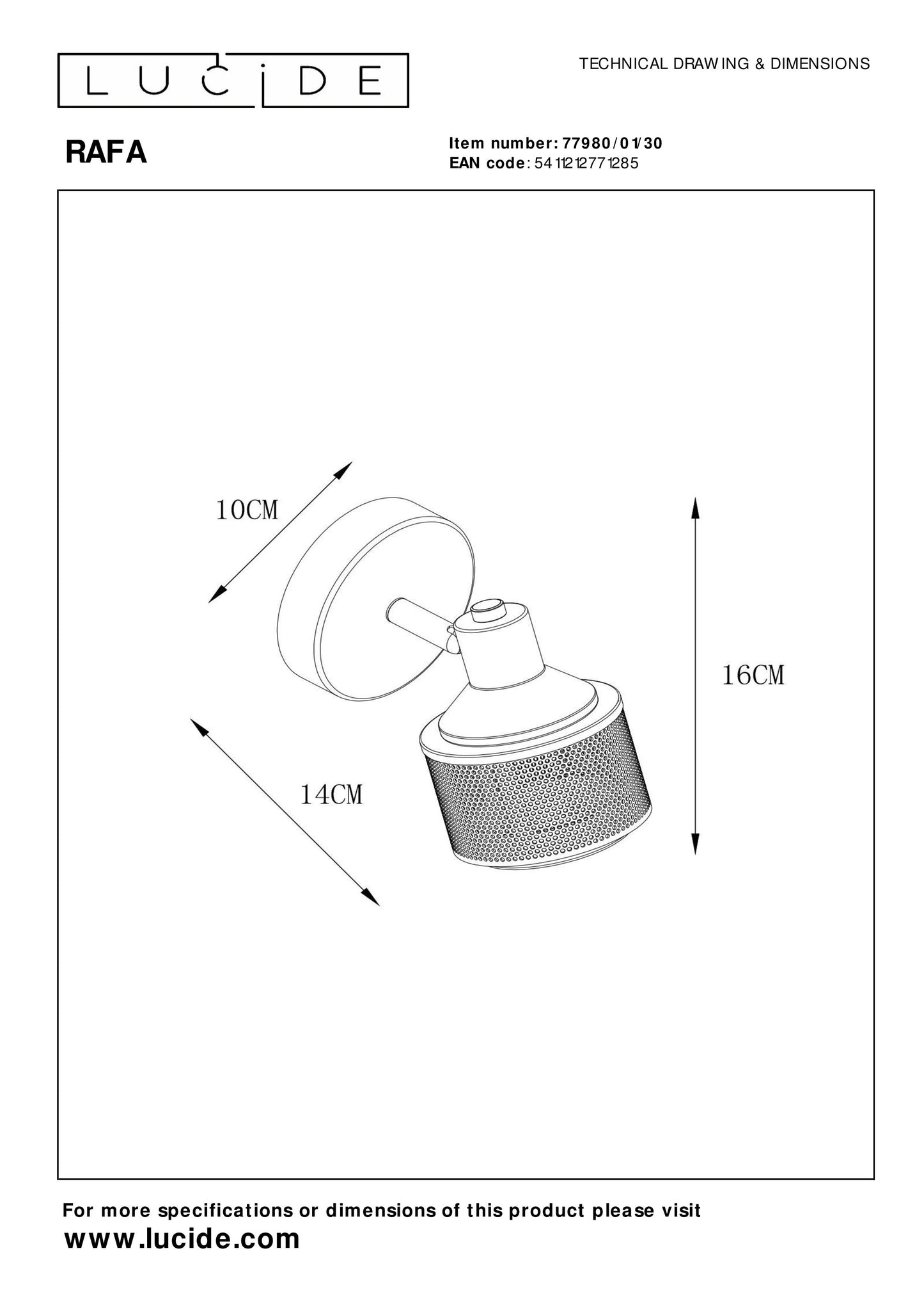 Lucide RAFA - Ceiling spotlight - 1xE14 - Black