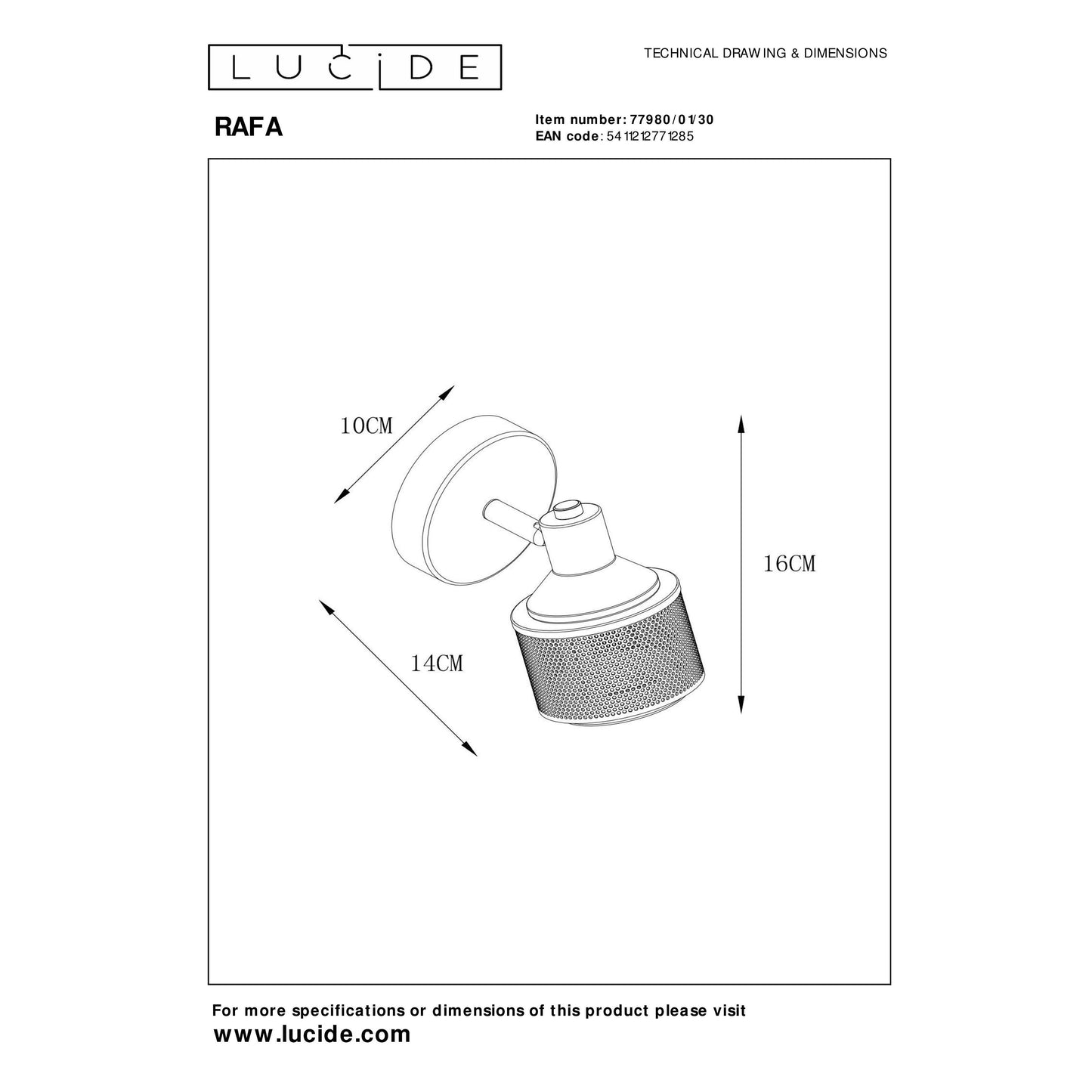 Lucide RAFA - Ceiling spotlight - 1xE14 - Black