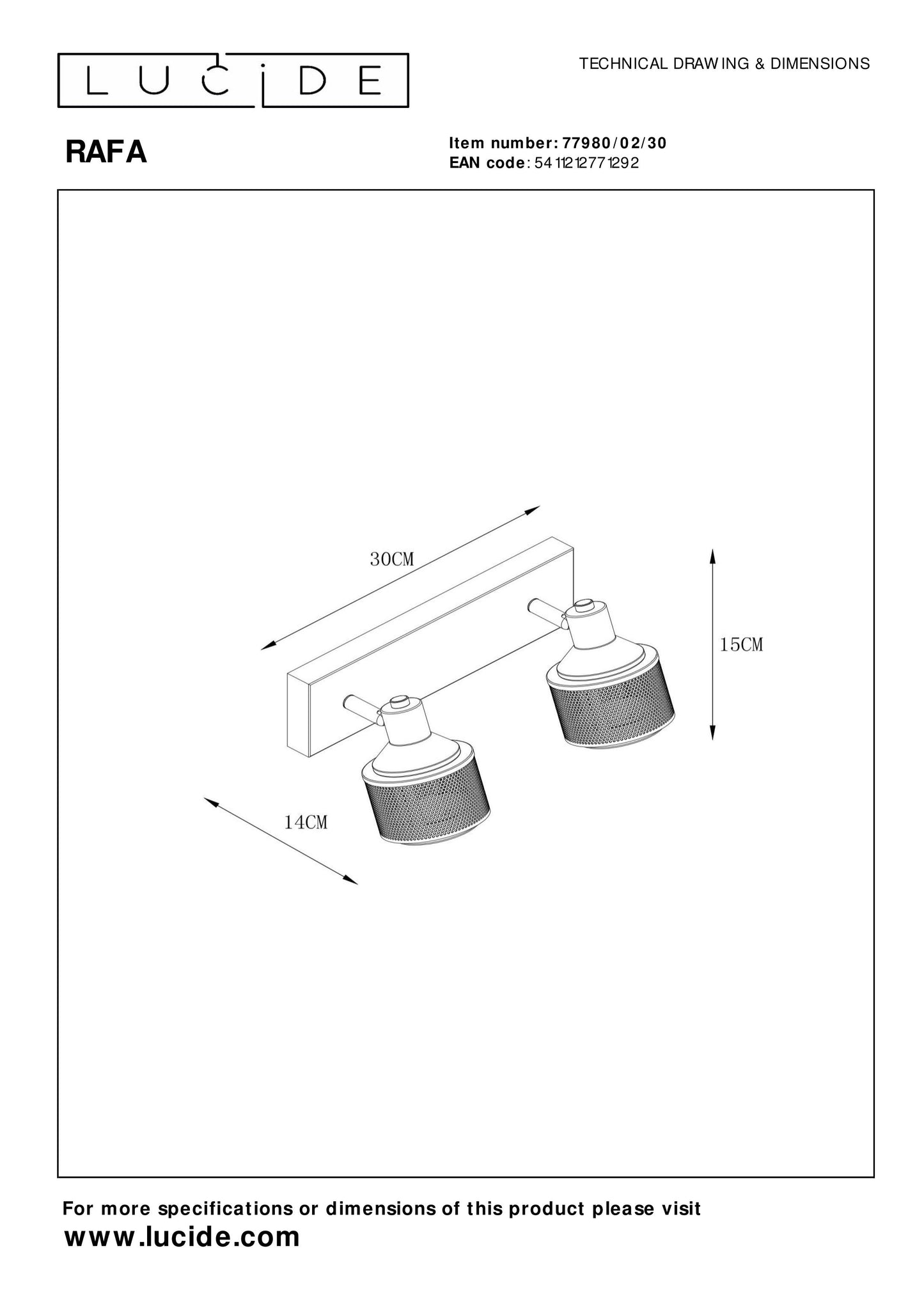 Lucide RAFA - Ceiling spotlight - 2xE14 - Black