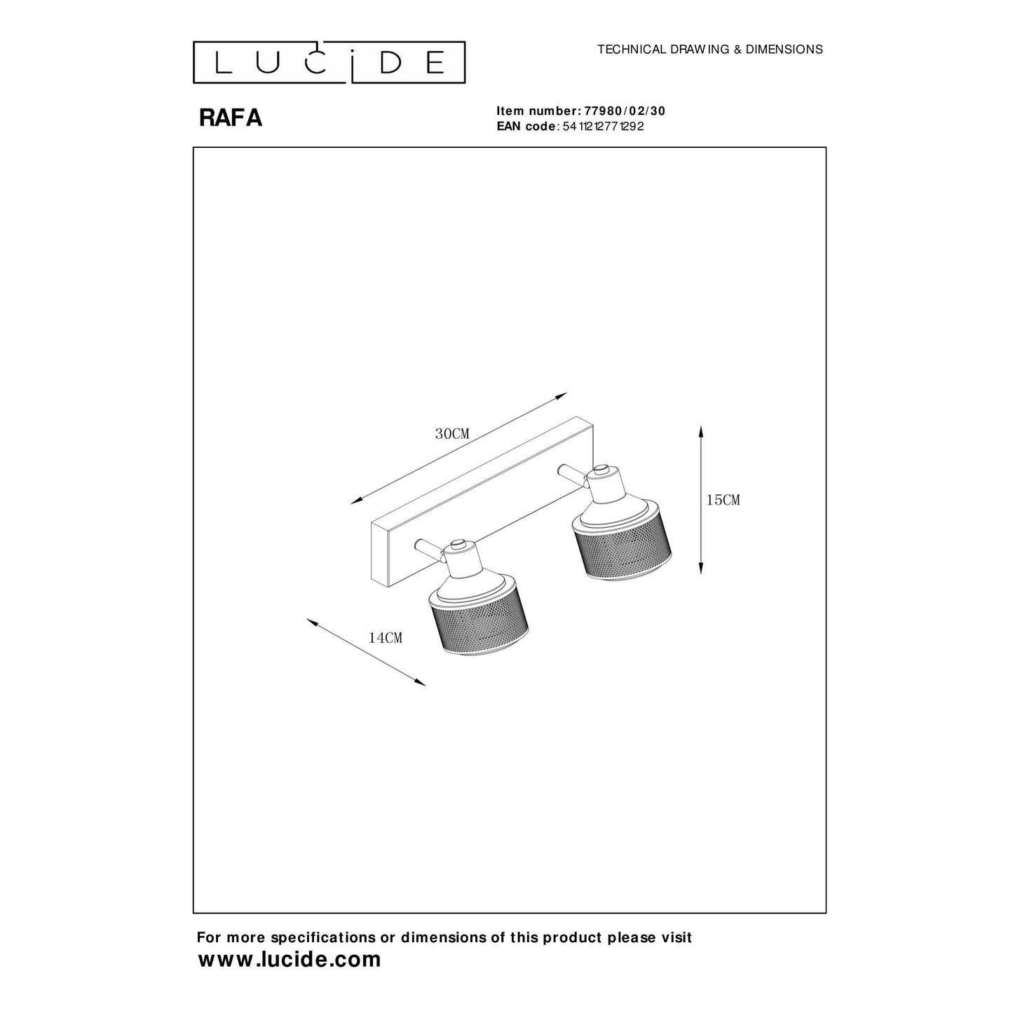 Lucide RAFA - Ceiling spotlight - 2xE14 - Black