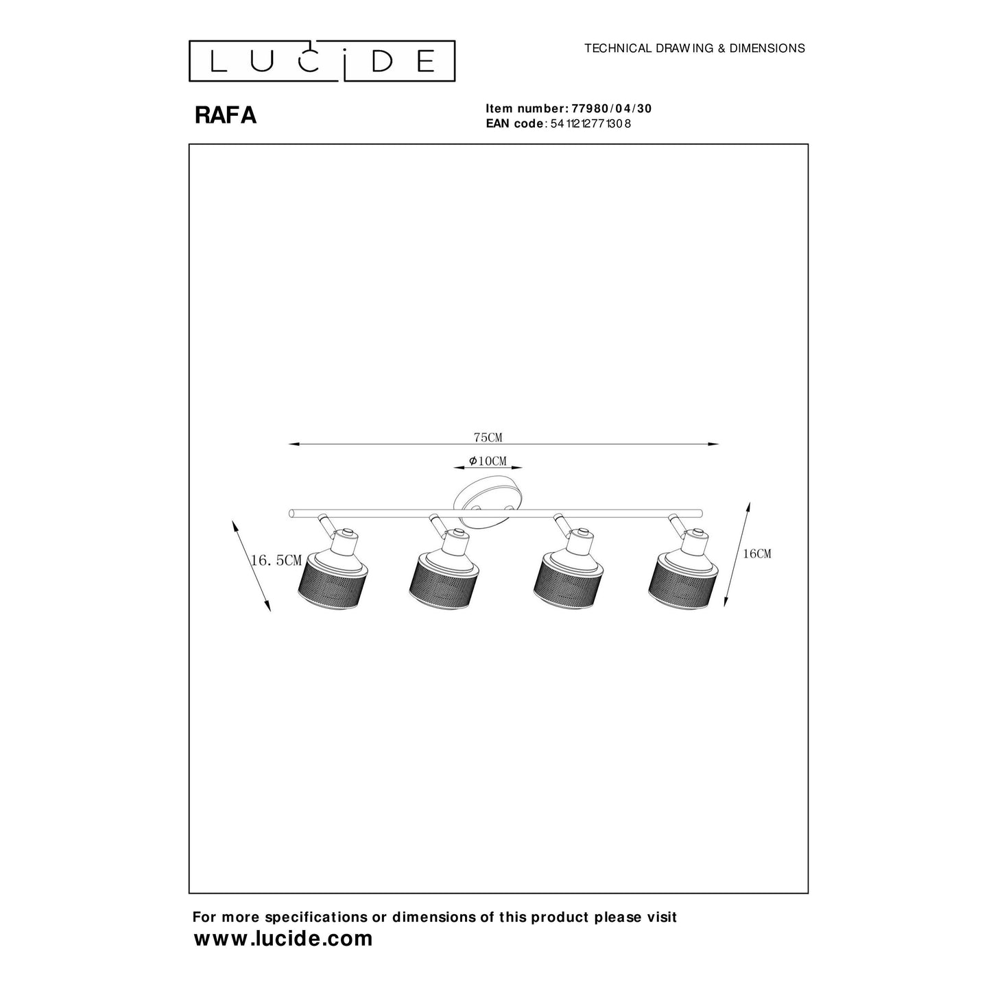 Lucide RAFA - Ceiling spotlight - 4xE14 - Black