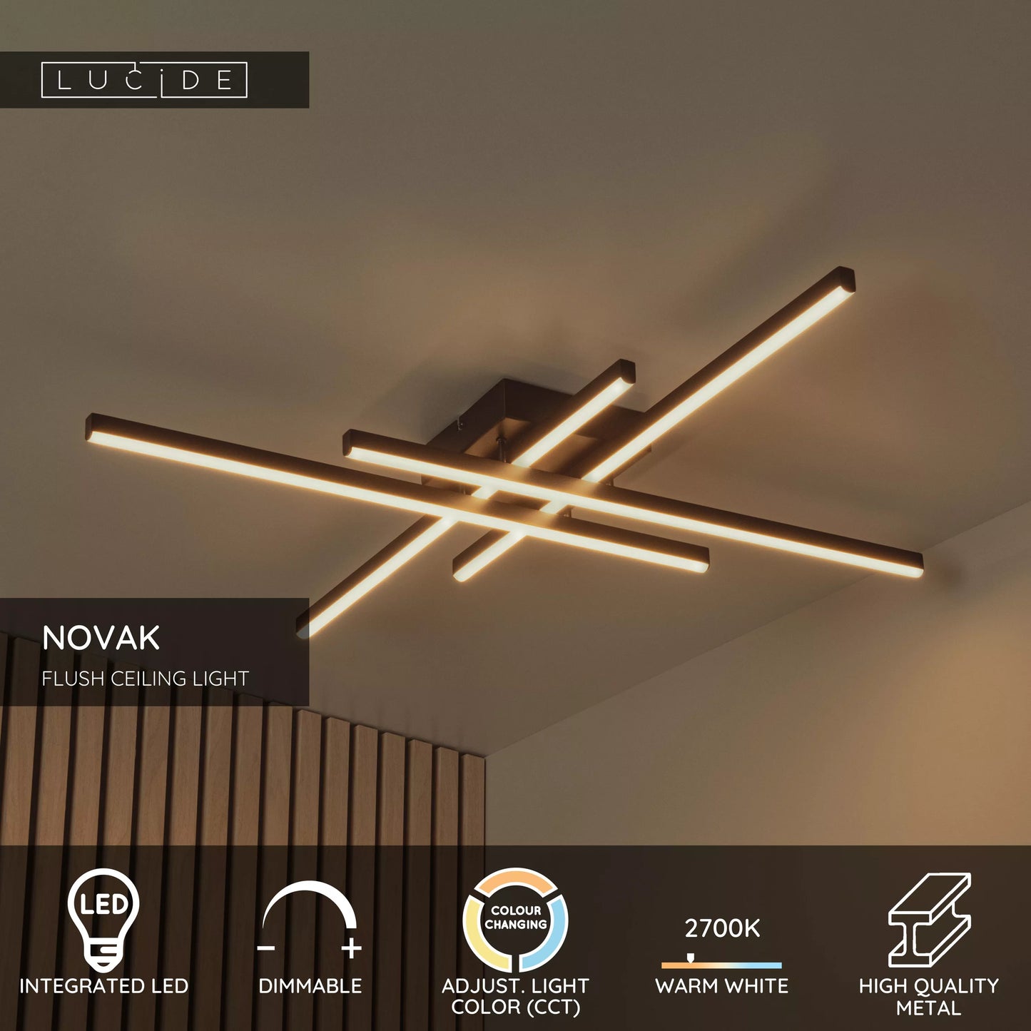 Lucide NOVAK - Flush ceiling light - LED Dim. - CCT - 1x42W 2700K/4000K - Black