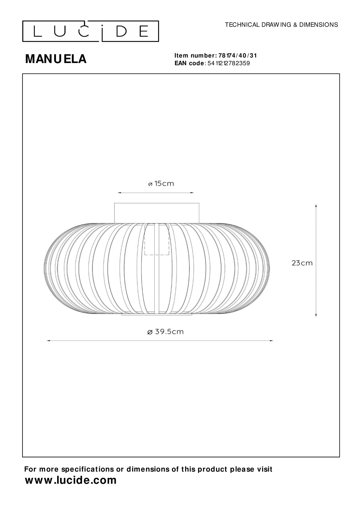 Lucide MANUELA - Flush ceiling light - Ø 39,5 cm - 1xE27 - White