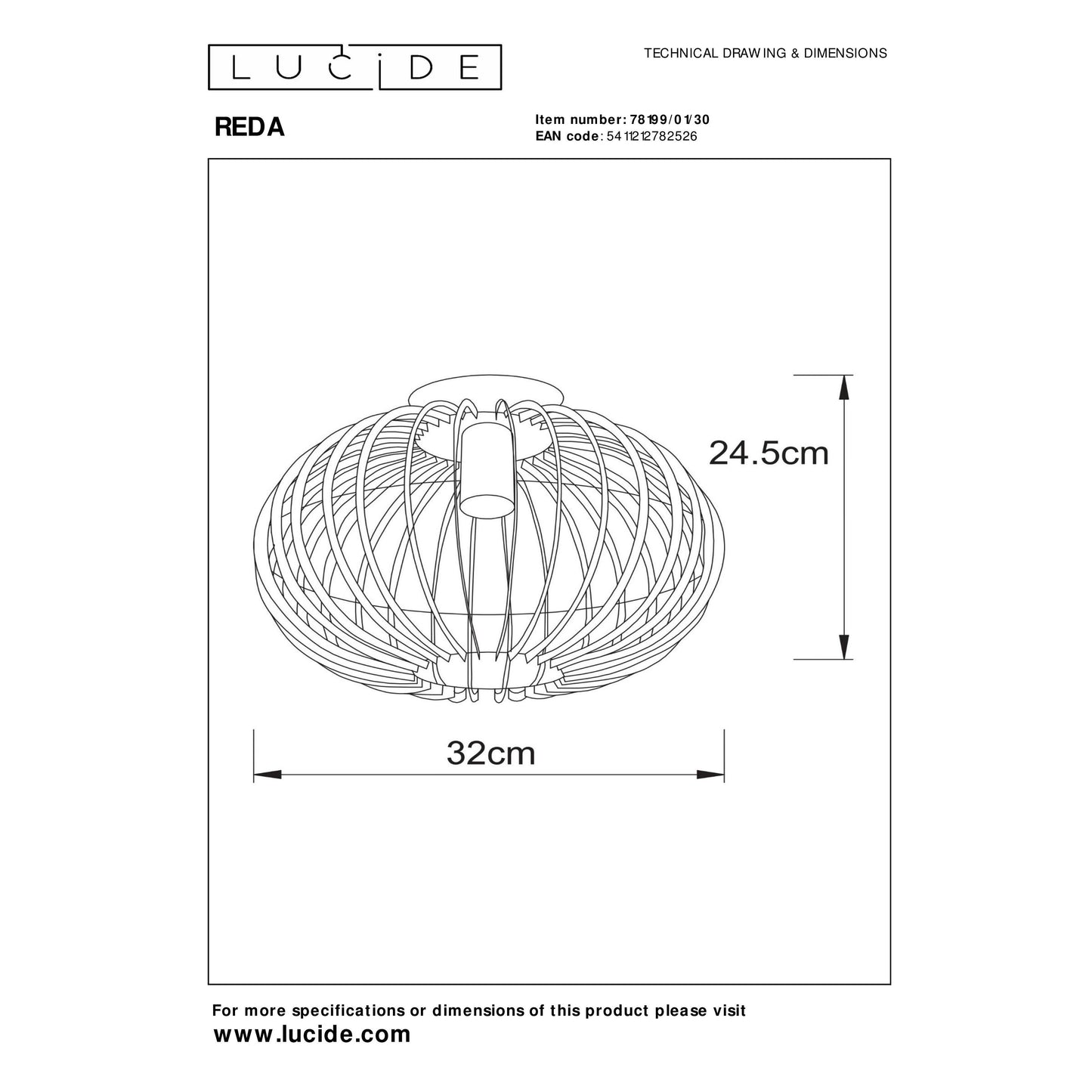 Lucide REDA - Flush ceiling light - Ø 32 cm - 1xE27 - Black