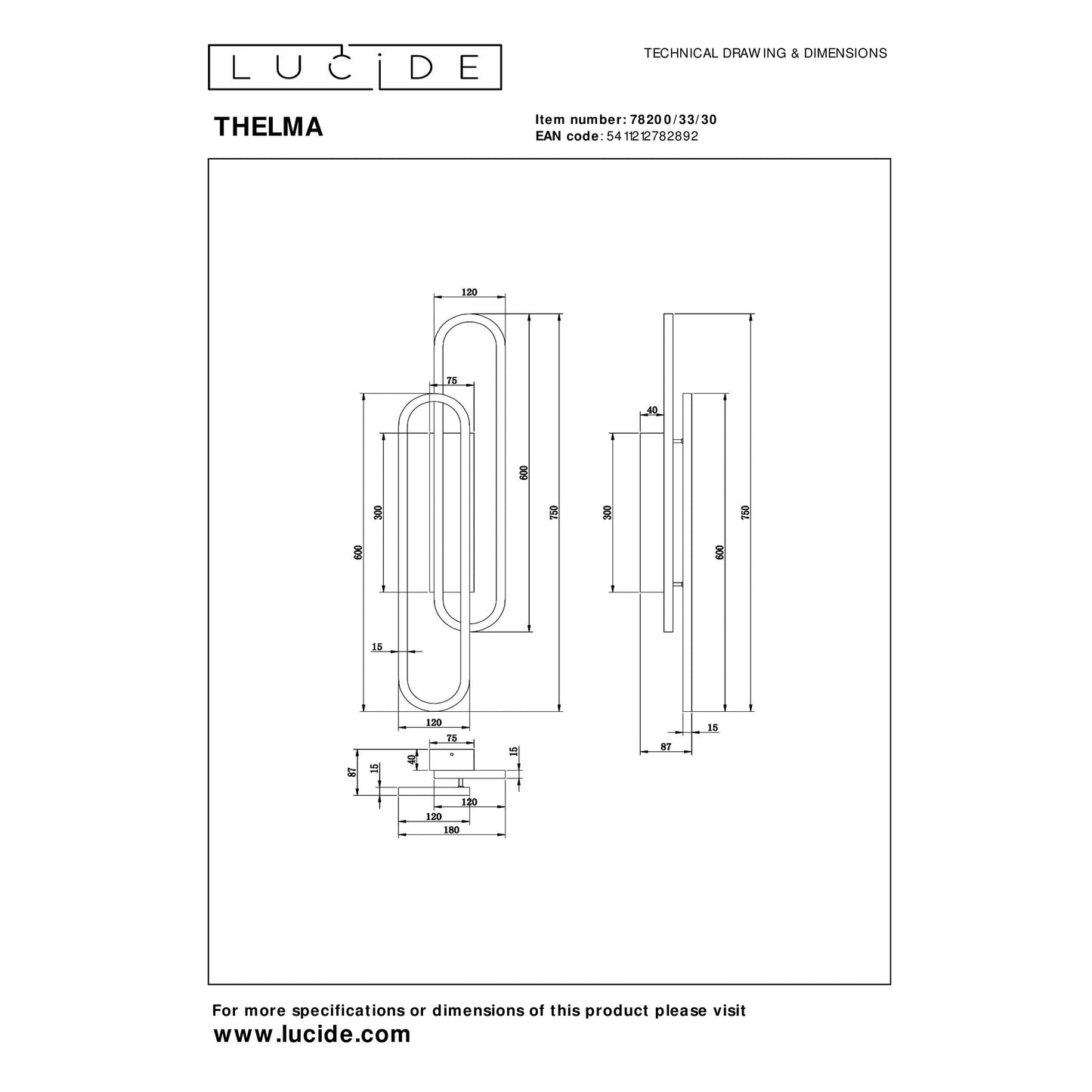 Lucide THELMA - Wall light - LED Dim. - 1x35W 2700K - Black