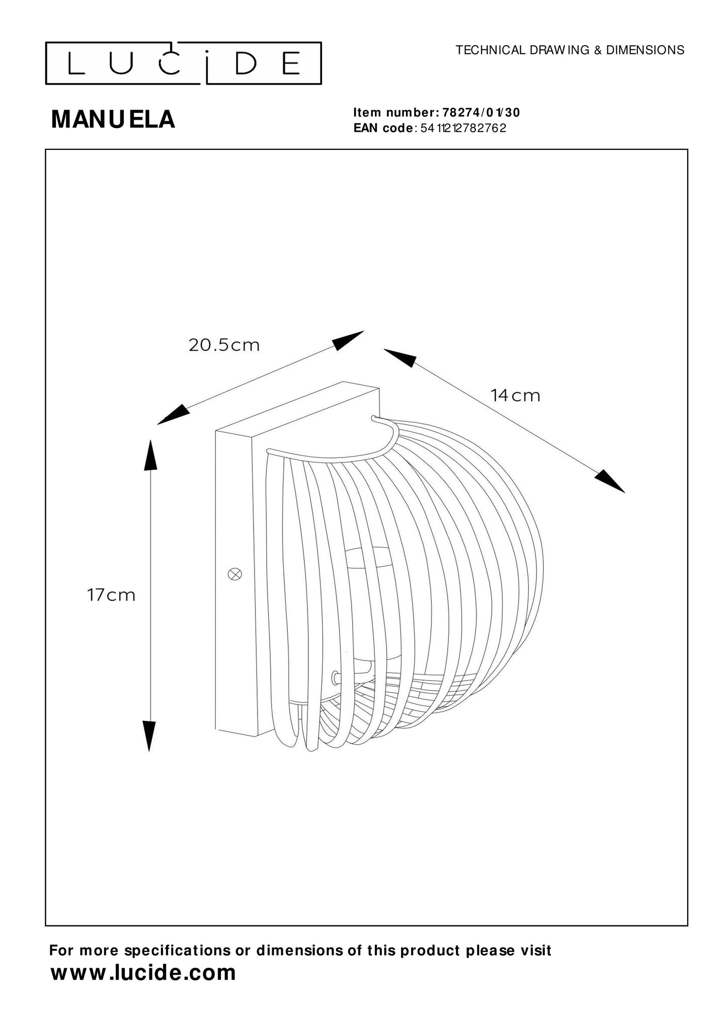 Lucide MANUELA - Wall light - 1xE14 - Black