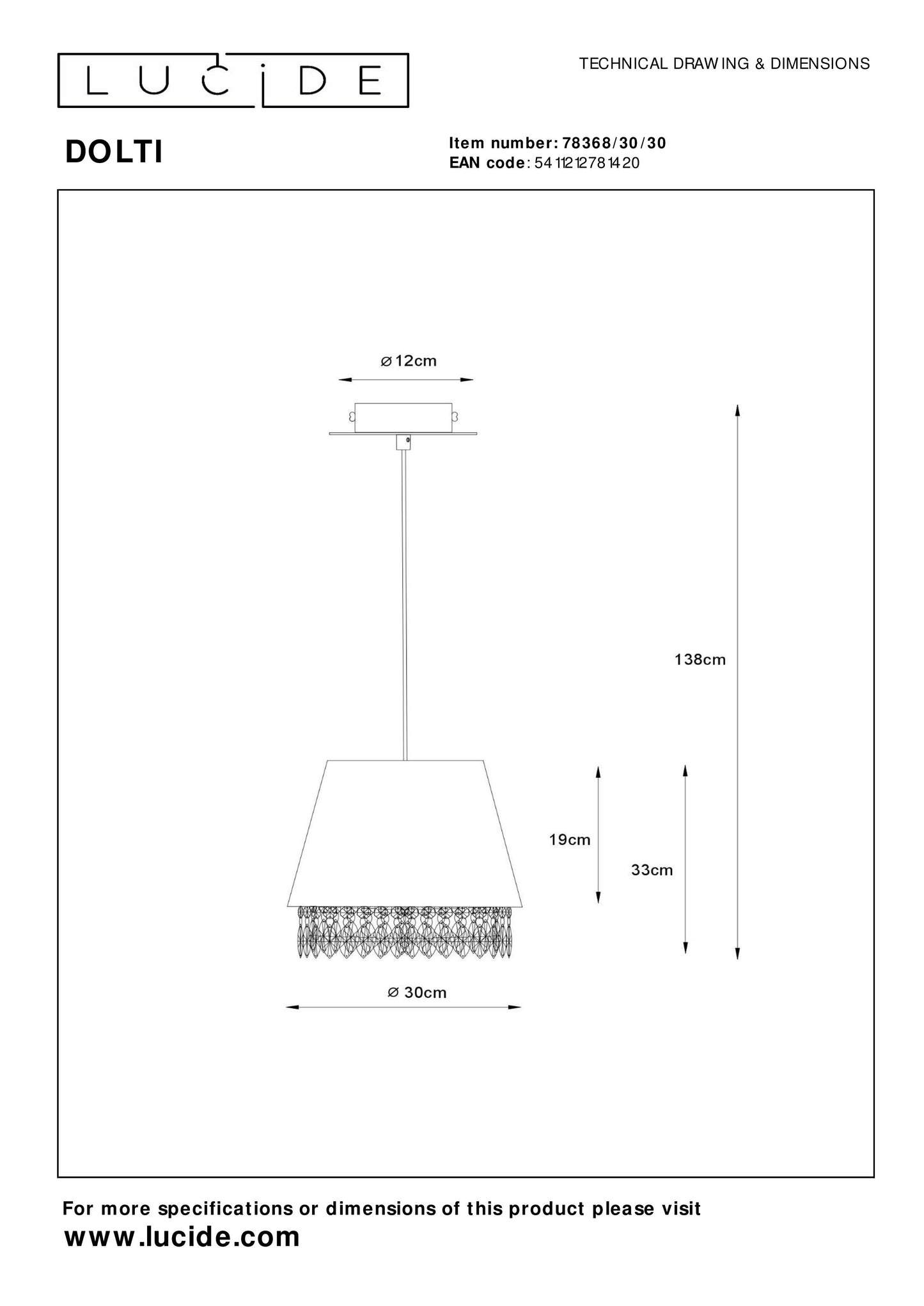 Lucide DOLTI - Pendant light - Ø 30 cm - 1xE27 - Black