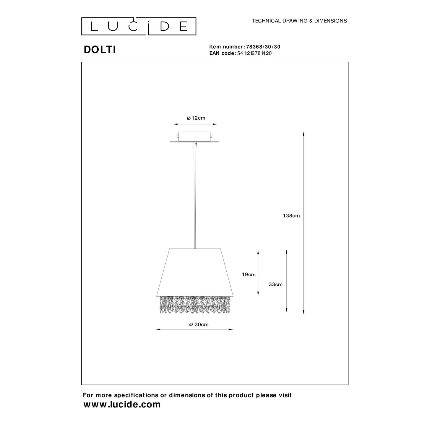 Lucide DOLTI - Pendant light - Ø 30 cm - 1xE27 - Black