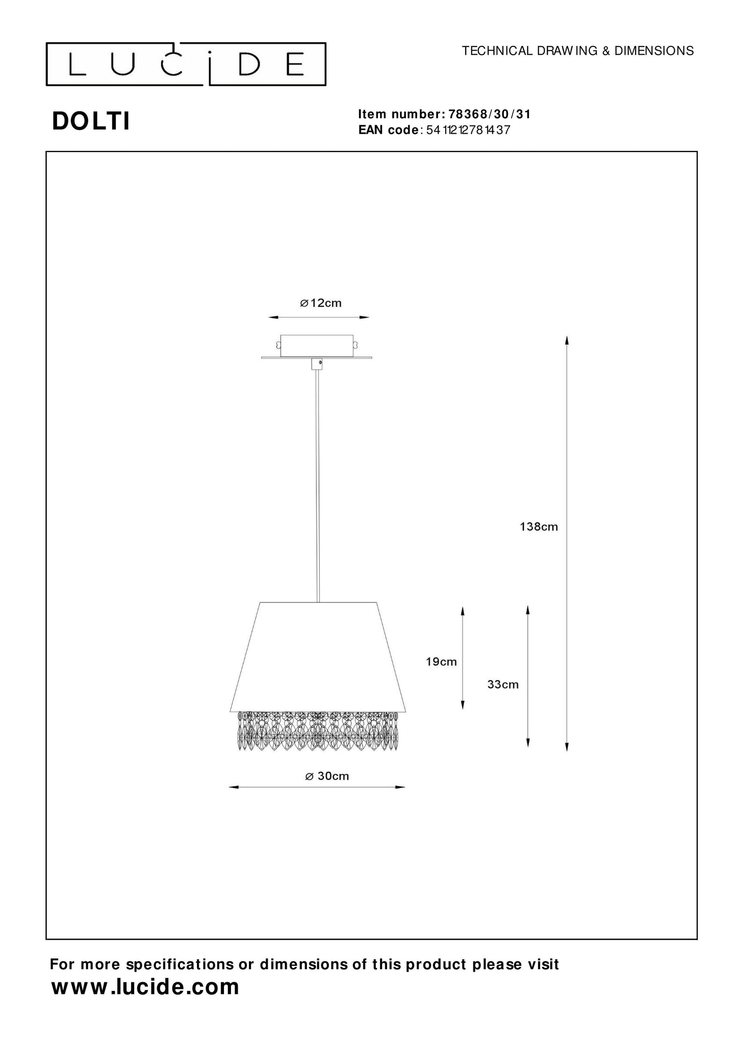 Lucide DOLTI - Pendant light - Ø 30 cm - 1xE27 - White