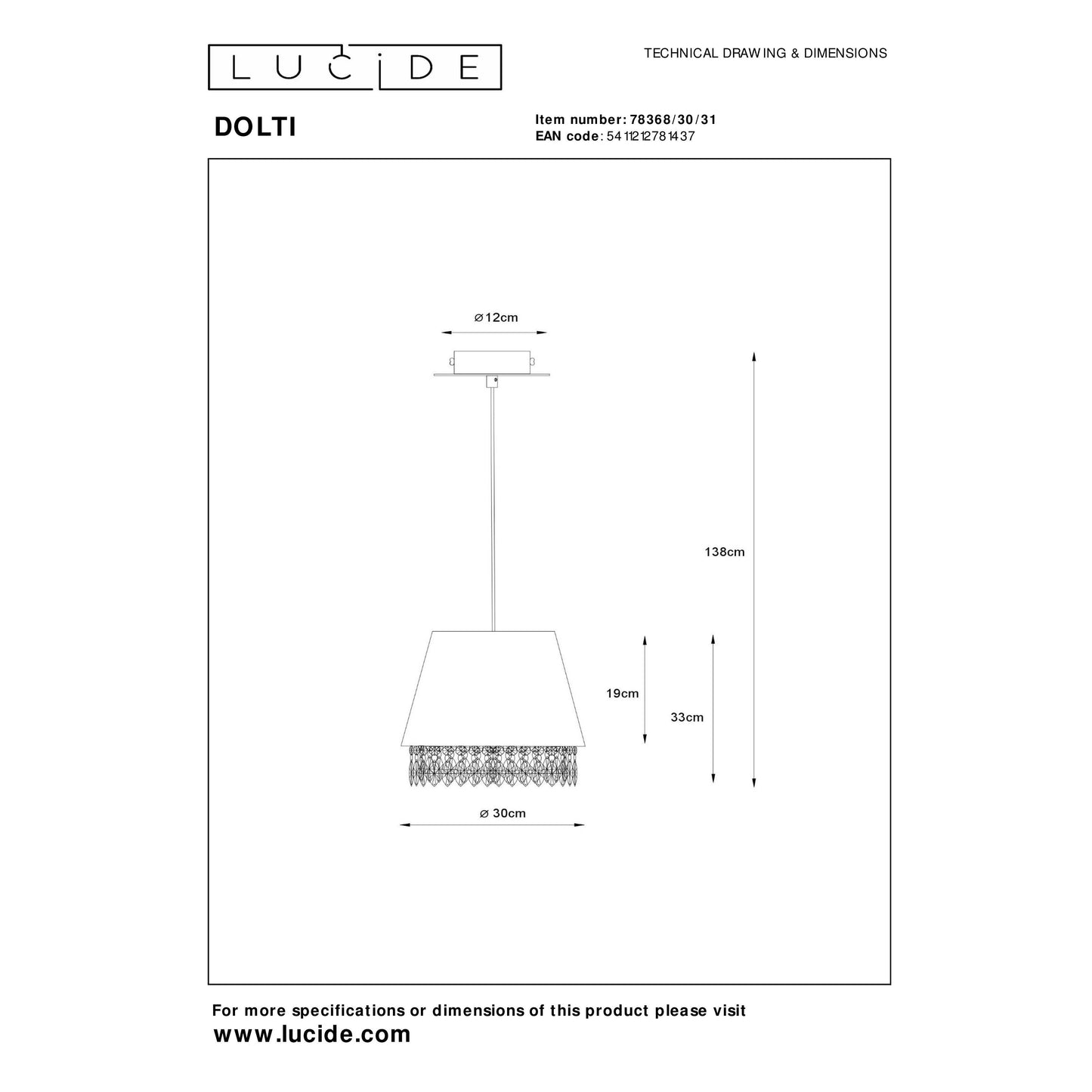 Lucide DOLTI - Pendant light - Ø 30 cm - 1xE27 - White