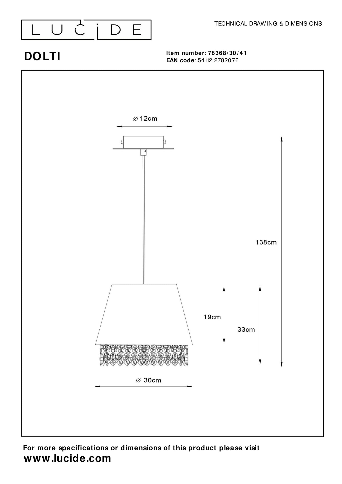 Lucide DOLTI - Pendant light - Ø 30 cm - 1xE27 - Taupe