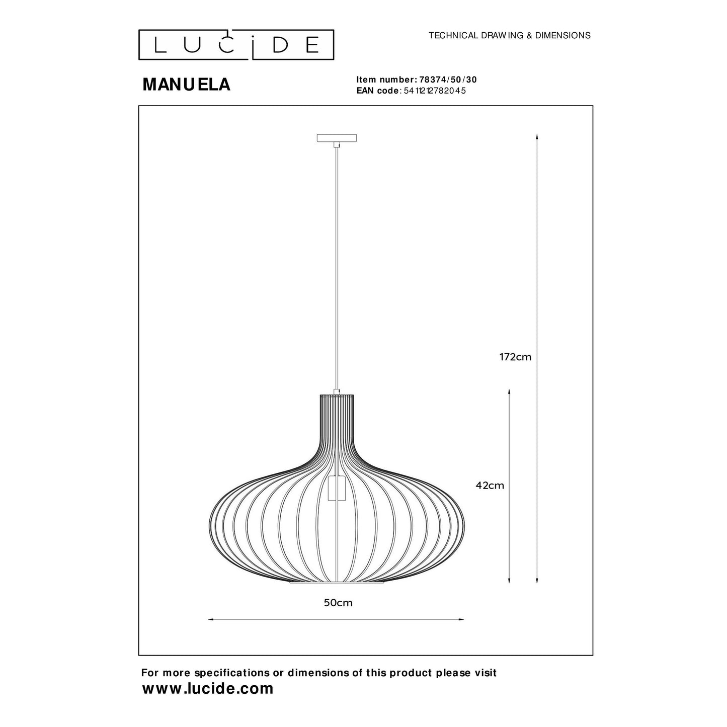 Lucide MANUELA - Pendant light - Ø 50 cm - 1xE27 - Black