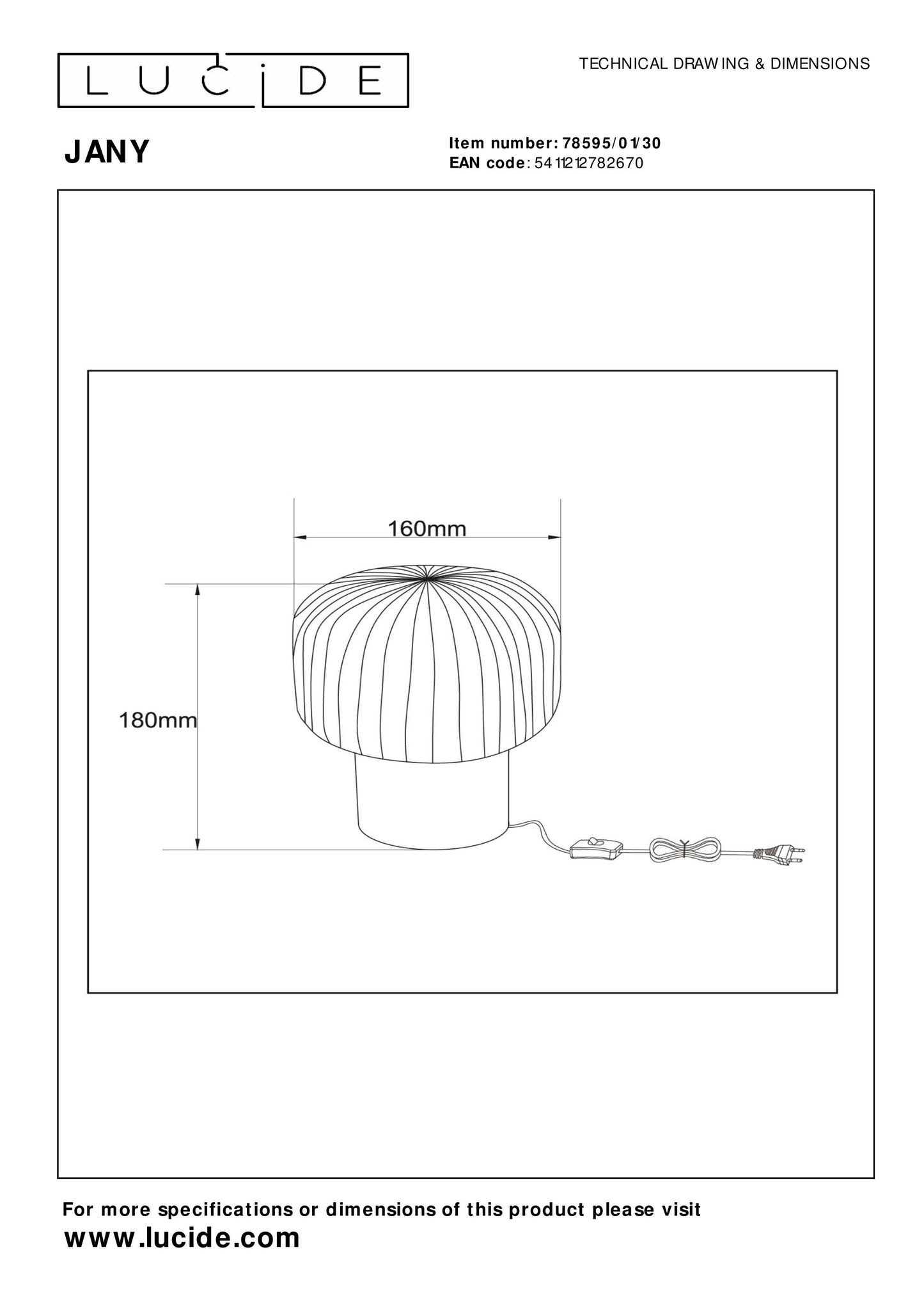 Lucide JANY - Table lamp - Ø 16 cm - 1xE14 - Black