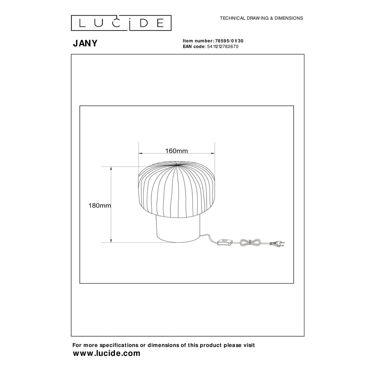 Lucide JANY - Table lamp - Ø 16 cm - 1xE14 - Black